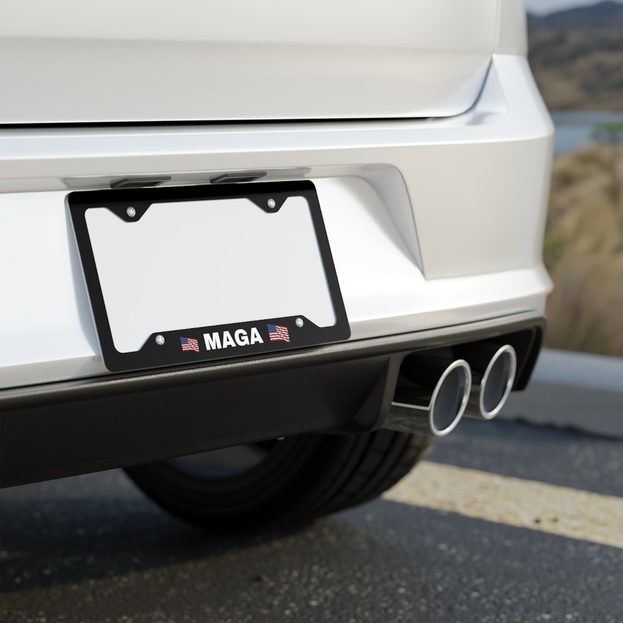 MAGA License Plate Frame Bold Patriotic Flag Design Glossy Aluminum Easy Install