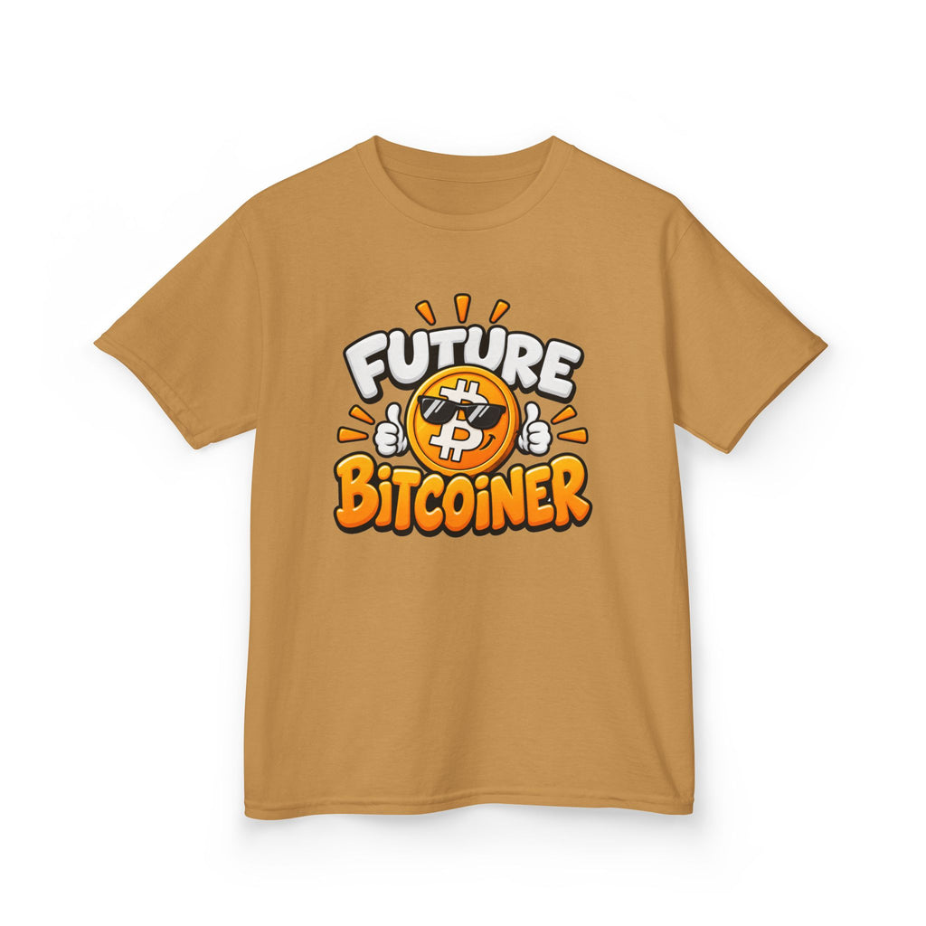 SatsandStripes.com Future Bitcoiner Youth T-Shirt – Kids Bitcoin Graphic Tee Gold