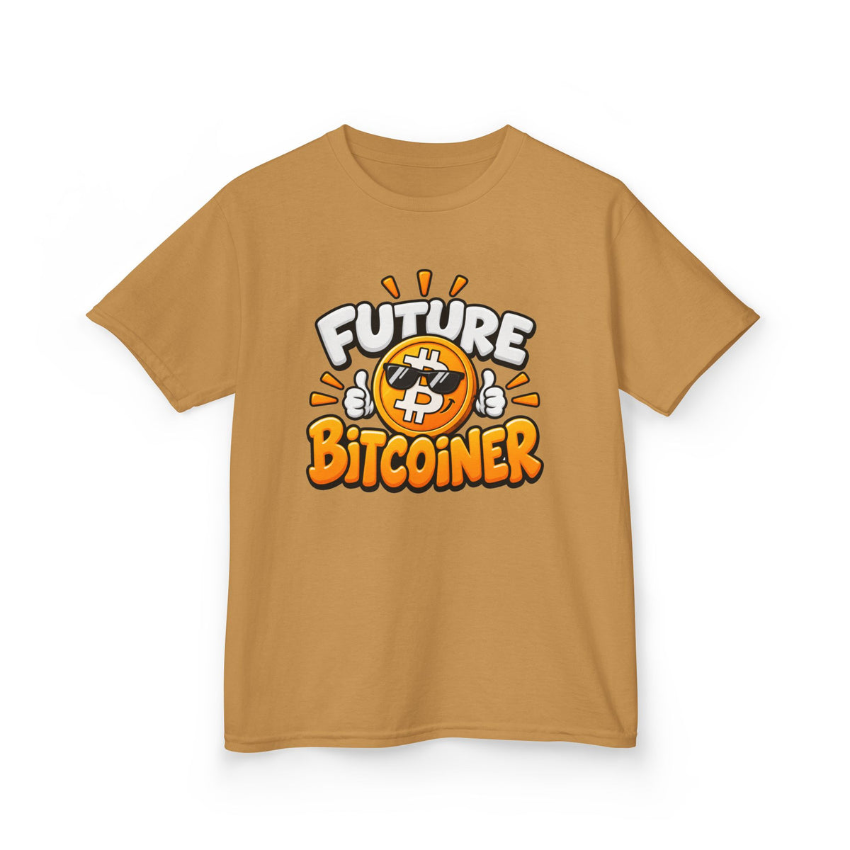 SatsandStripes.com Future Bitcoiner Youth T-Shirt – Kids Bitcoin Graphic Tee Gold