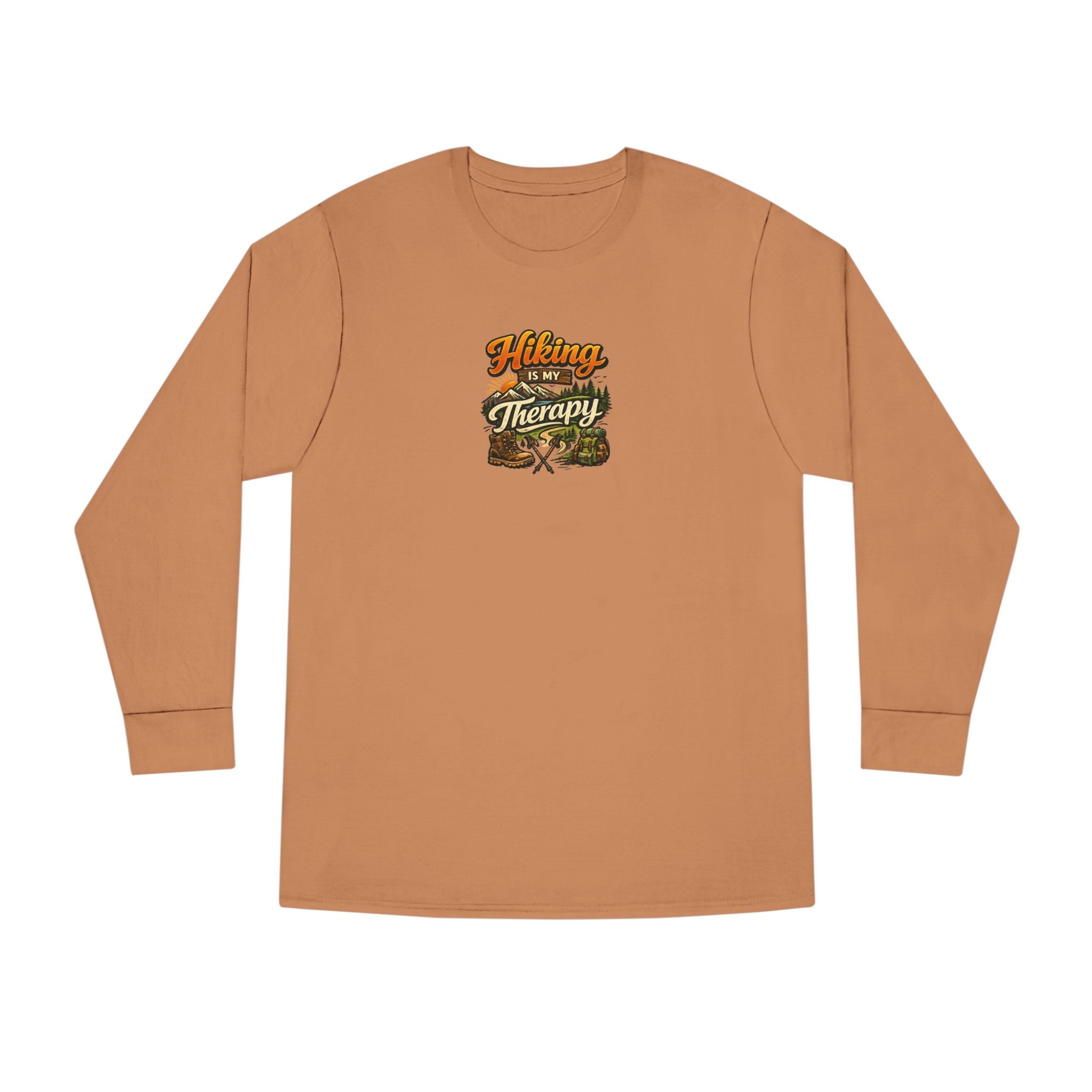 Women's Hiking Is My Therapy Long Sleeve Shirt Funny Hiking Tee Outdoor Nature Lover Gift Camping Trail Top 7 colors 100% cotton