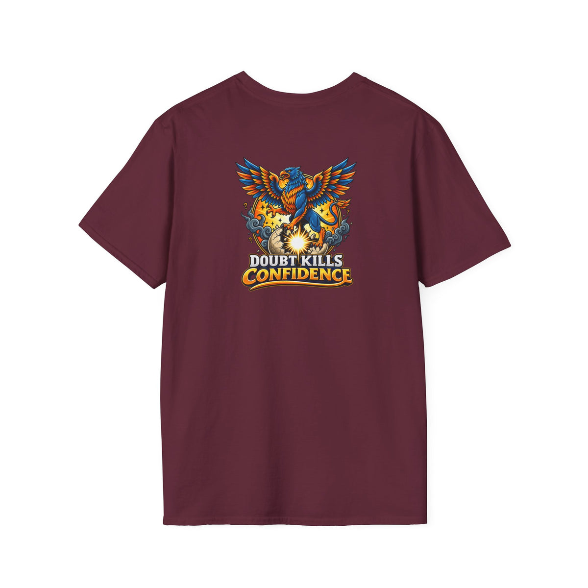 SatsandStripes.com Doubt Kills Confidence Phoenix T-Shirt – Motivational Back Print Graphic Tee Maroon
