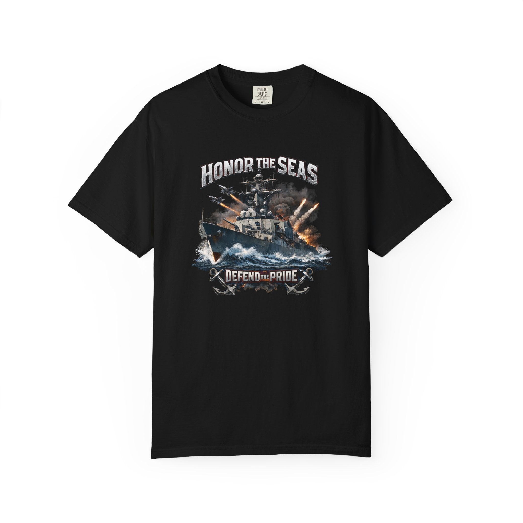 Honor the Seas Ship Graphic T-Shirt Navy Battleship Defend the Pride 2 colors 100% cotton