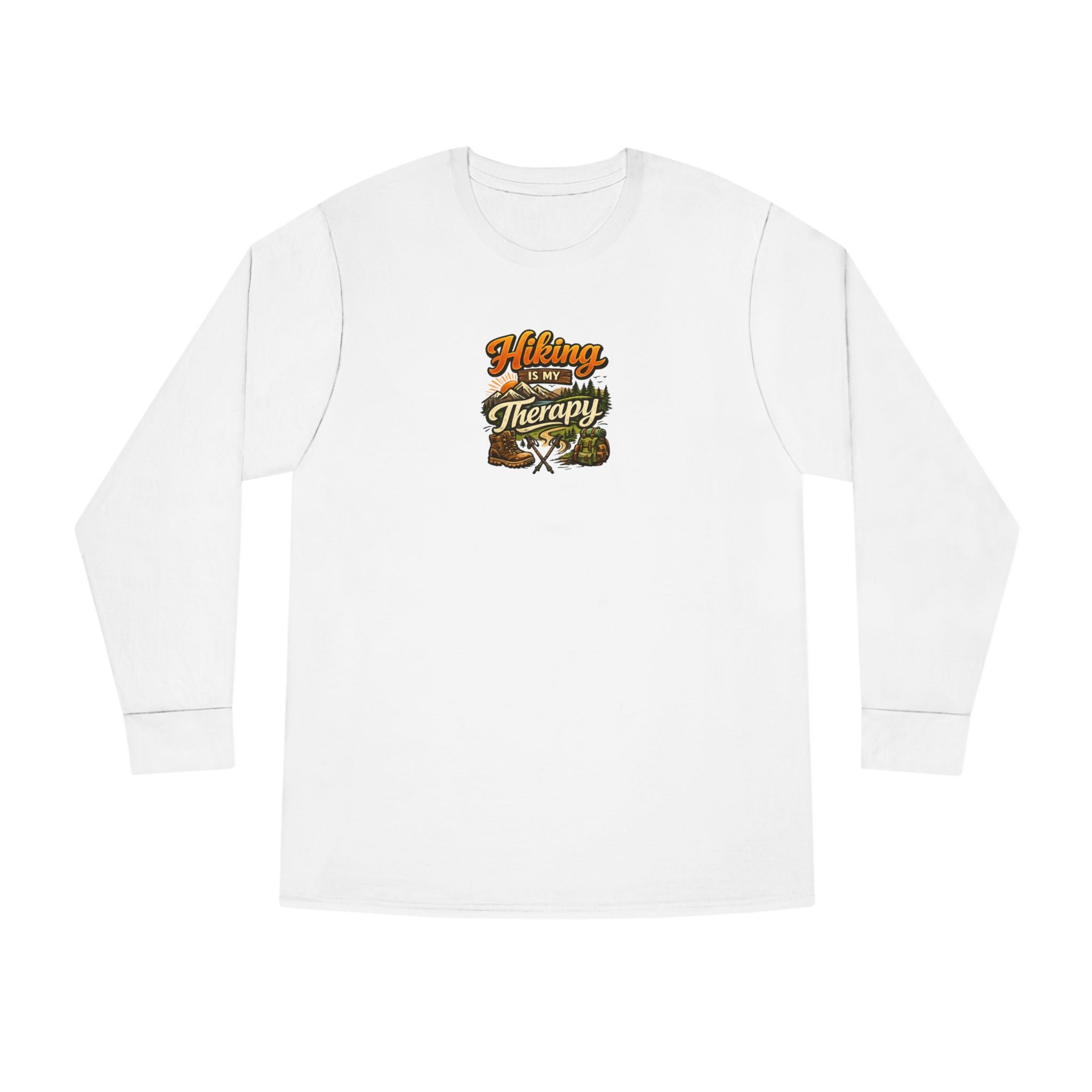 Women's Hiking Is My Therapy Long Sleeve Shirt Funny Hiking Tee Outdoor Nature Lover Gift Camping Trail Top 7 colors 100% cotton