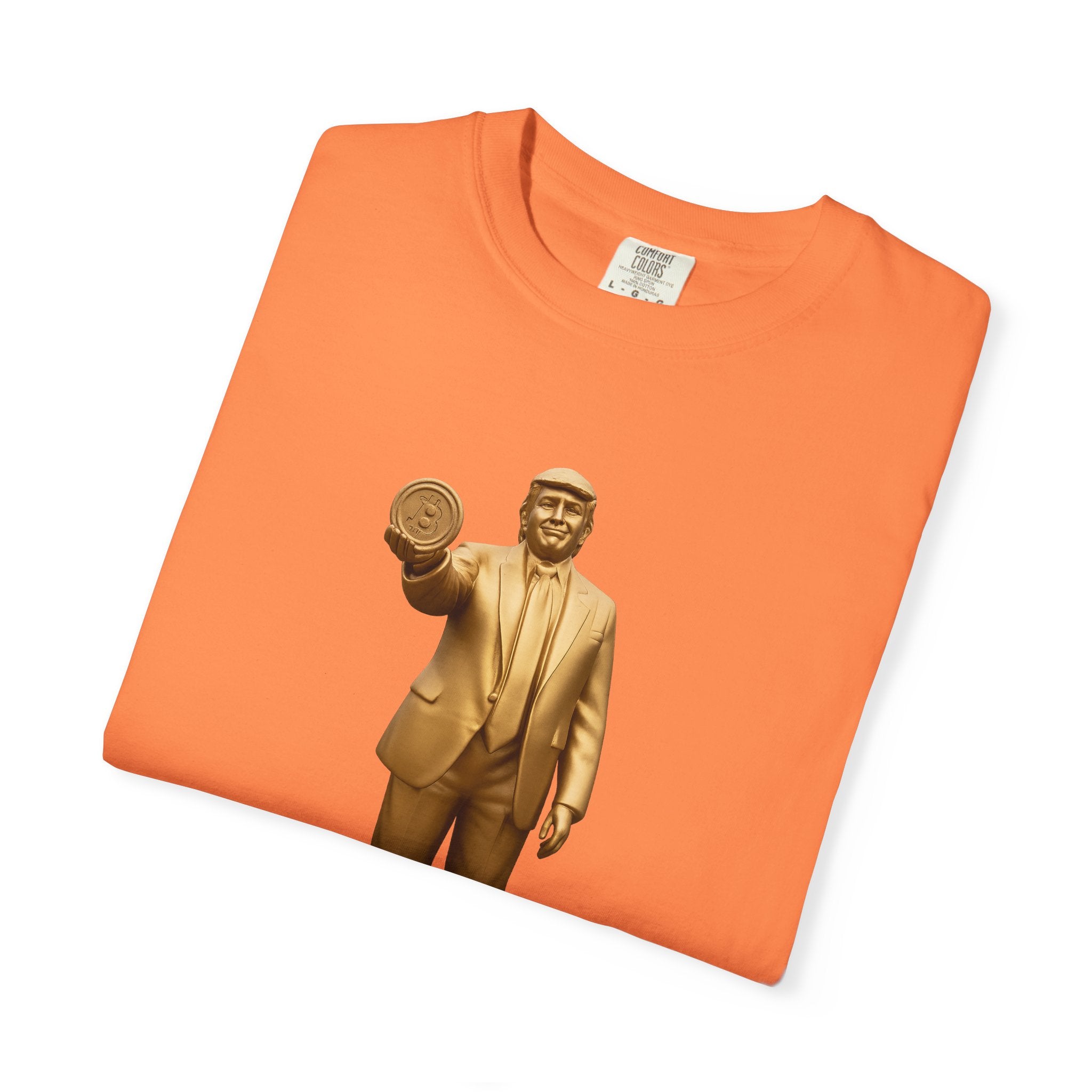Golden Trump Bitcoin Statue TShirt Political Crypto Graphic Tee Bold Pro-Trump Bitcoin Supporter Shirt 6 colors 100% cotton