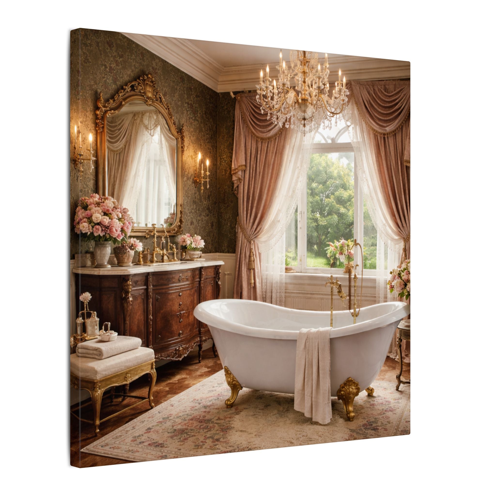 Victorian Clawfoot Tub Canvas Art Bathroom Decor Vintage Bathroom Wall Canvas Romantic Victorian Bath Artwork 16" x 16"
