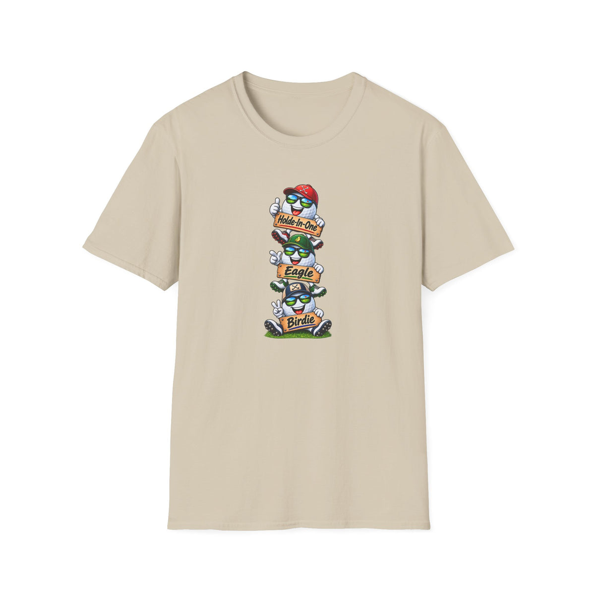 SatsandStripes.com Hole-In-One, Eagle & Birdie Golf T-Shirt – Funny Golfer Graphic Tee Sand