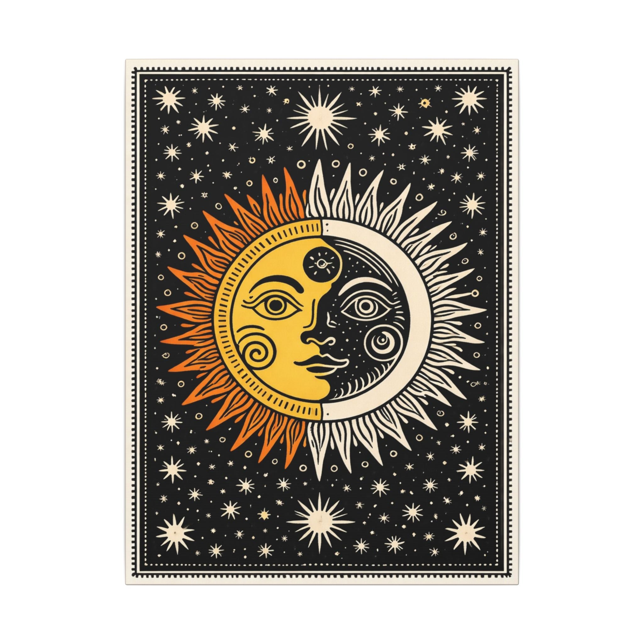 Sun Moon Celestial Canvas Wall Art Mystic Boho Print Vintage Celestial Decor Astrology Night Sky Art Sun Moon Canvas 18" x 24"
