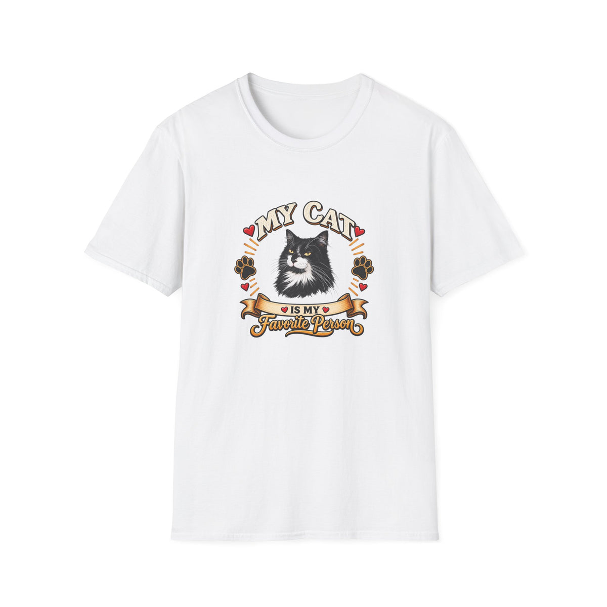 SatsandStripes.com My Cat Is My Favorite Person Personalized Softstyle® T-Shirt – Custom Pet Photo Cat Lover Shirt Version 2 White