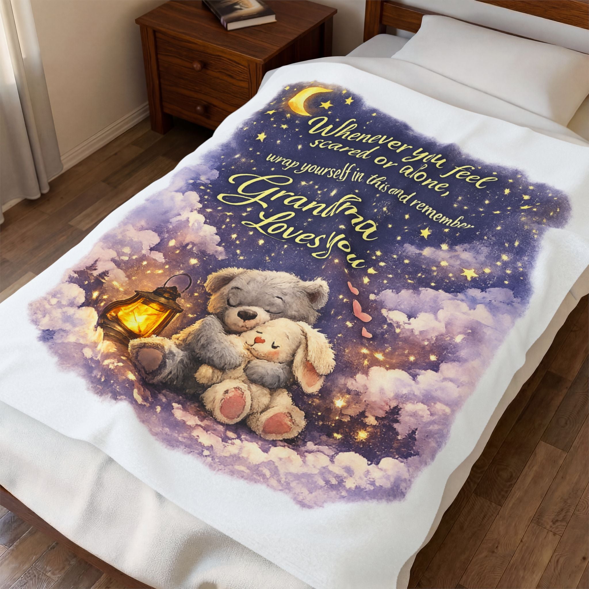Grandma Loves You Blanket Comforting Message Throw for Kids Gift from Grandma Cozy Bedtime Security Blanket 50" x 60"