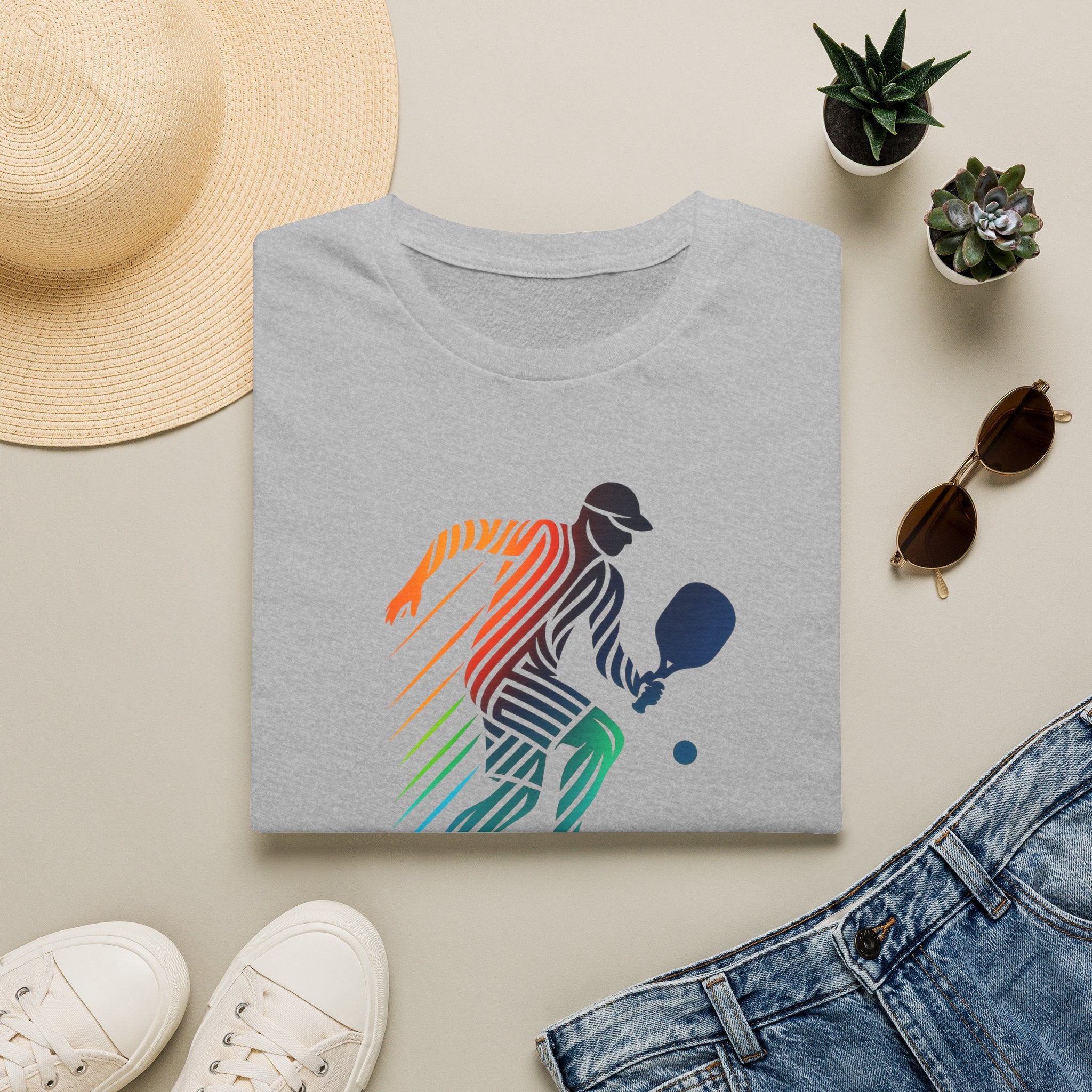 Sats and Stripes Pickleball Motion Tee Dynamic Player Design for Athletes & Enthusiasts Grey Folded