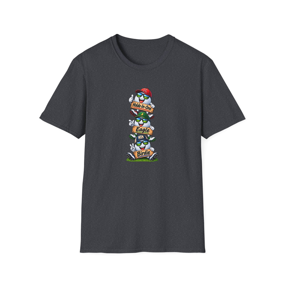 SatsandStripes.com Hole-In-One, Eagle & Birdie Golf T-Shirt – Funny Golfer Graphic Tee Dark Grey
