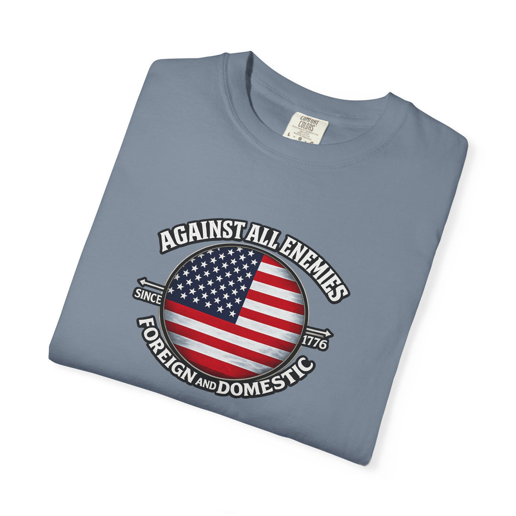 Against All Enemies Hemd Patriotisches Amerikanische Flagge T-Shirt 1776 USA Shirt Militär Veteran Patriot Geschenk 6 Farben 100% Baumwolle