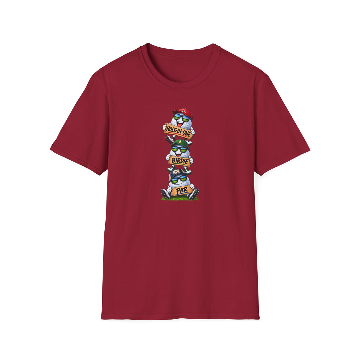 Satsandtripes.com Hole-In-One, Birdie & Par Golf Shirt – Three Balls, One Game, Zero Guarantees Cardinal Red