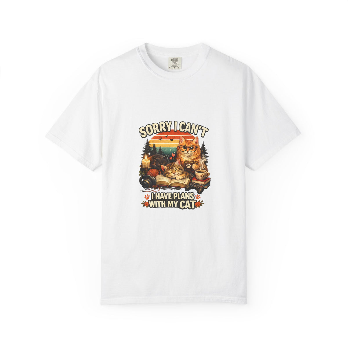SatsandStripes.com Sorry I Can't I Have Plans With My Cat T-Shirt Funny Cat Lover Shirt Cat Mom Tee Gift for Cat Owners White