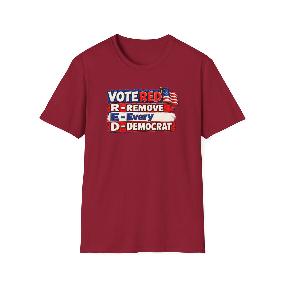 SatsandStripes.com Vote Red R.E.D. Political Graphic Softstyle® T-Shirt – Patriotic Red White & Blue Statement Tee Cardinal Red