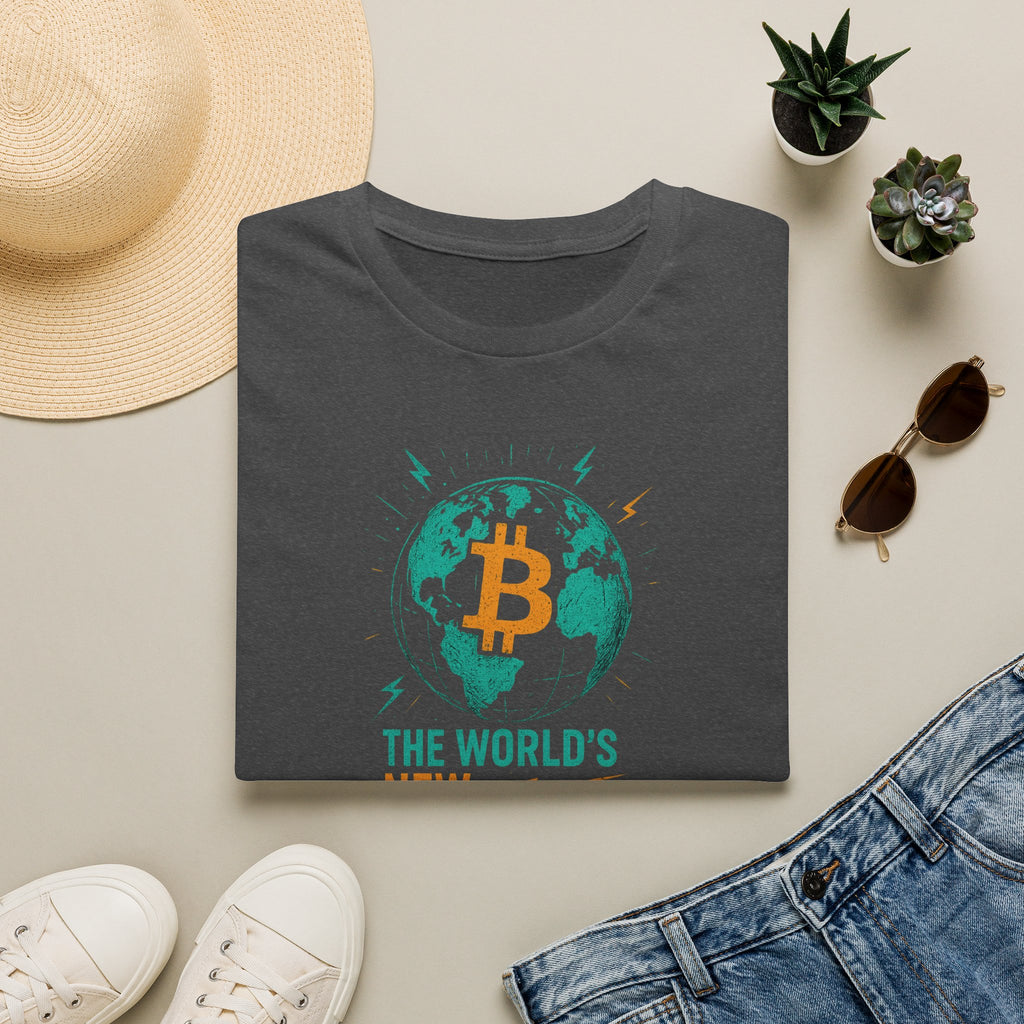 Sats and Stripes Bitcoin World Currency T-Shirt Heather Gray Folded