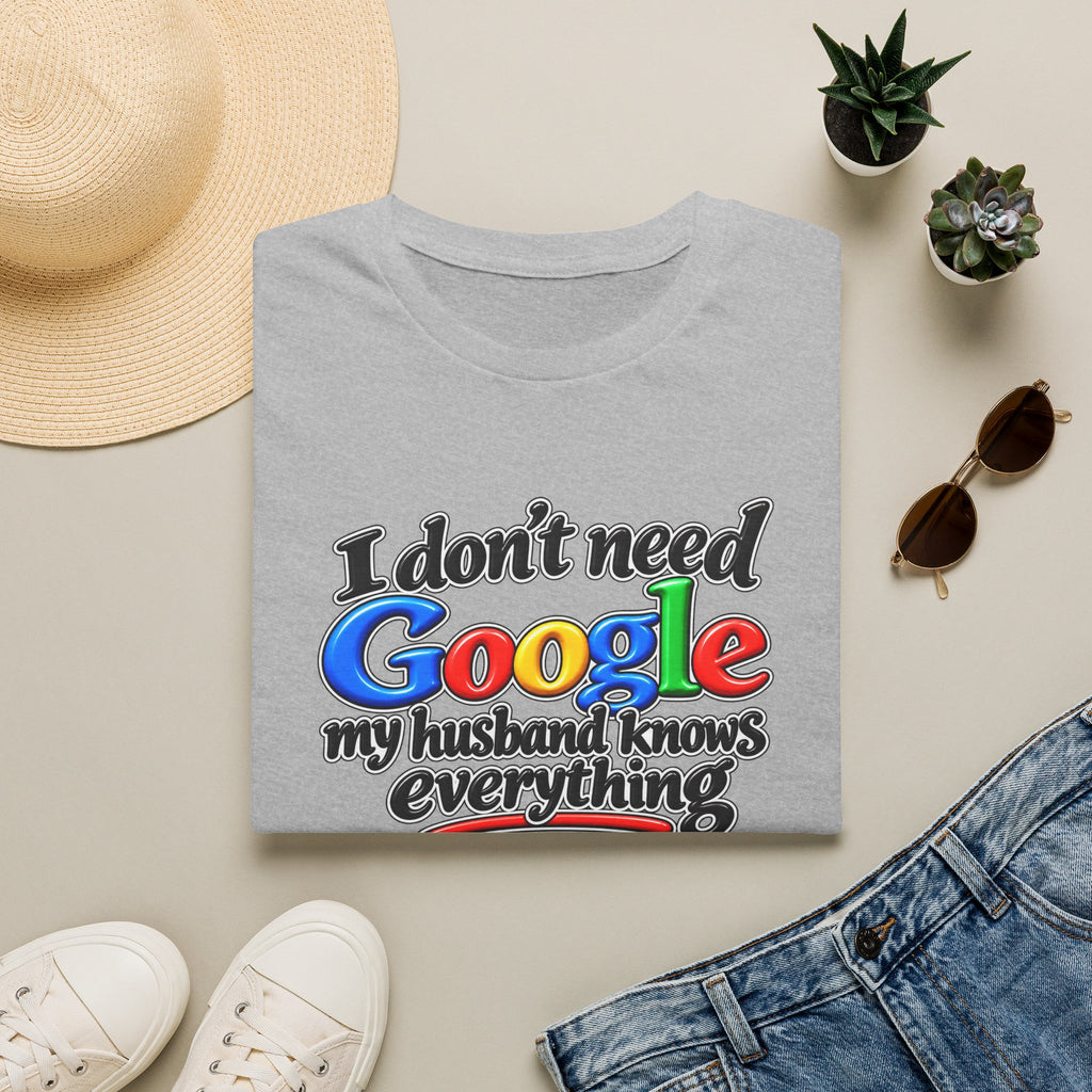 SatsandStripes.com I Don’t Need Google, My Husband Knows Everything – Funny Wife Softstyle® T-Shirt Grey Folded