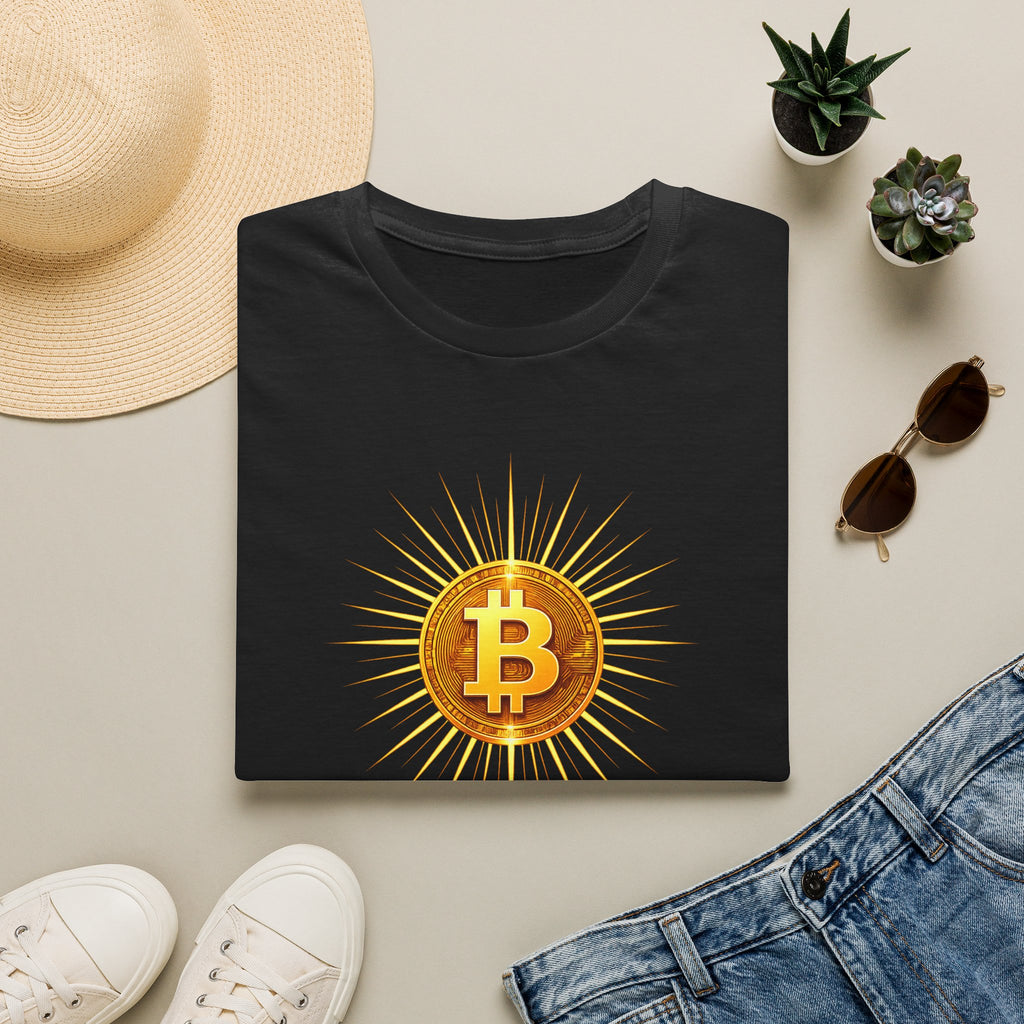 Sats and Stripes Bitcoin Sunburst Tee Where style meets conviction & the future burns bright Black Folded