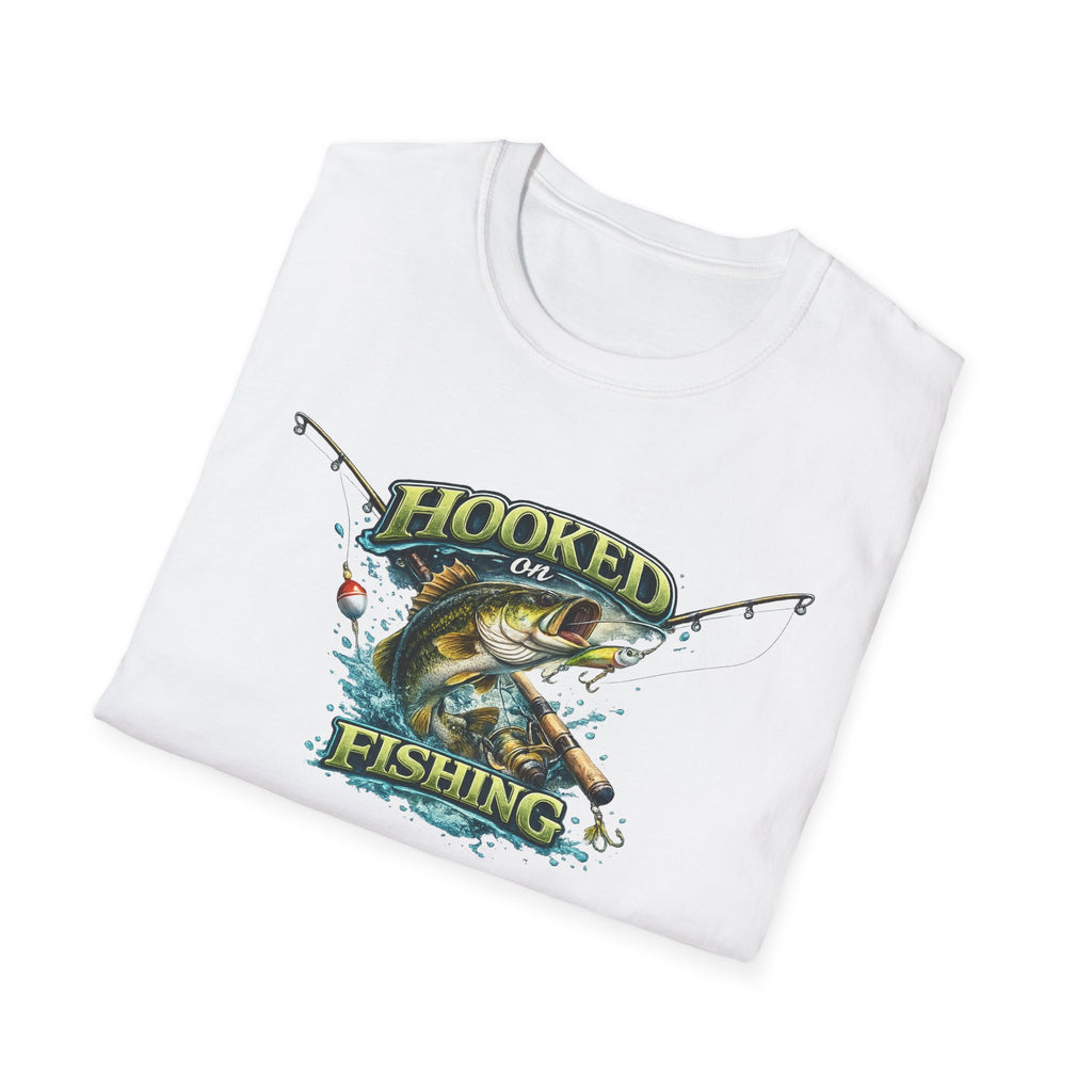 Hooked on Fishing T-Shirt Bass Fishing Graphic Tee for Anglers 8 colors 100% cotton