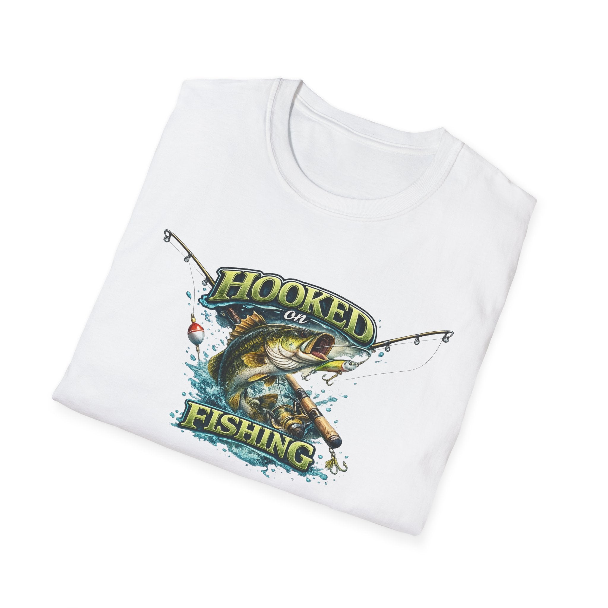 Hooked on Fishing T-Shirt Bass Fishing Graphic Tee for Anglers 8 colors 100% cotton