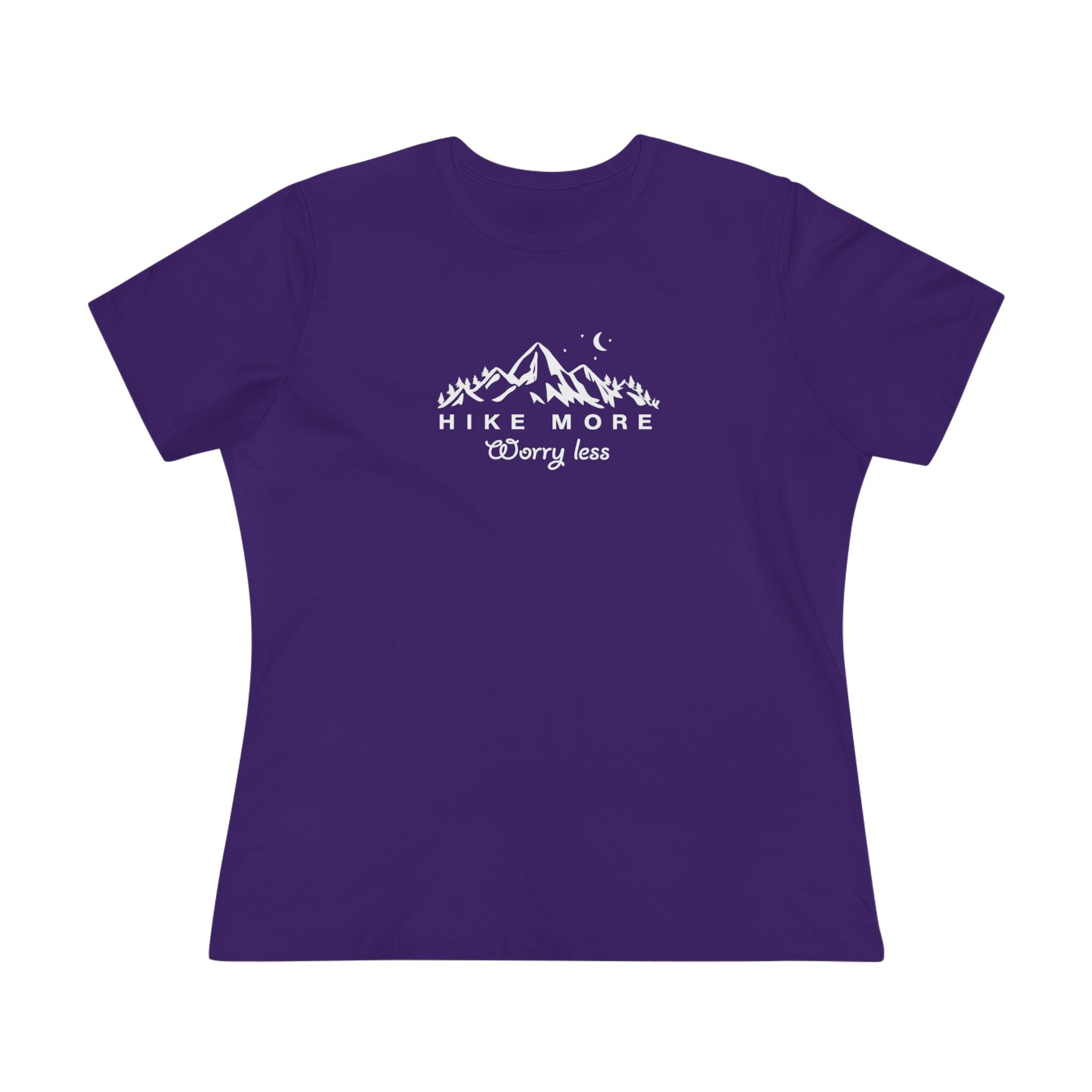 Hike More Worry Less Women's Hiking Shirt Outdoor Adventure Tee Mountain T-Shirt Purple