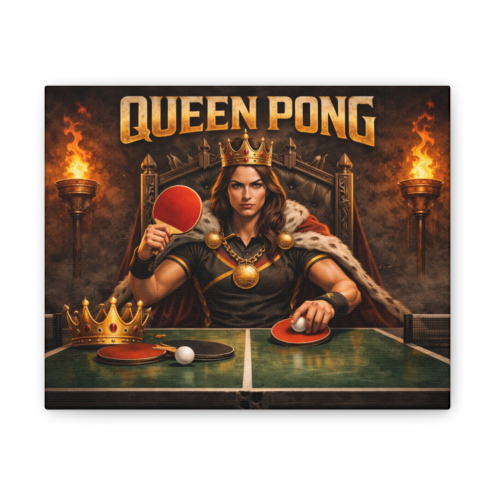 Queen Pong Table Tennis Canvas Stretched Canvas Wall Art Game Room Decor 10 x 8