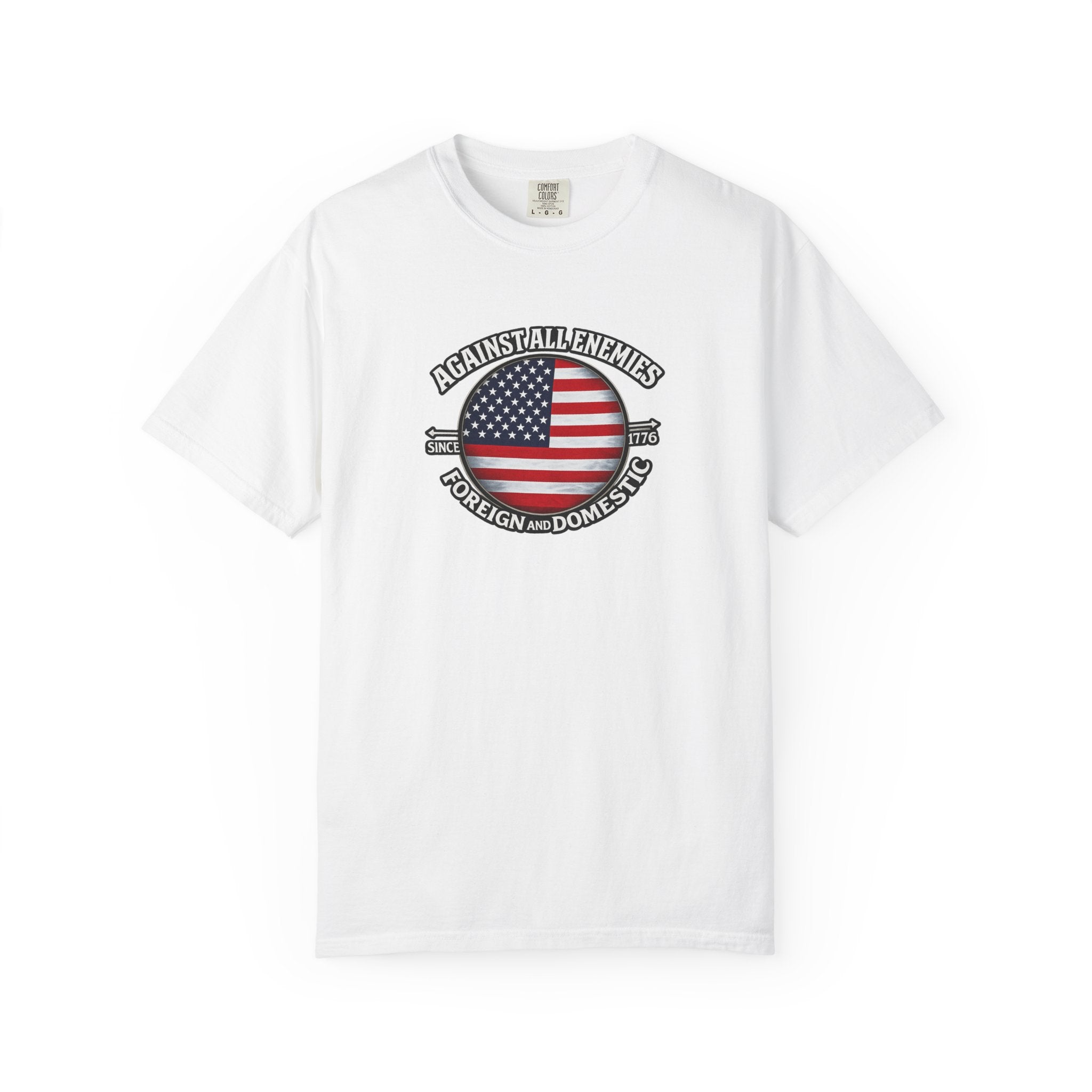 Against All Enemies Hemd Patriotisches Amerikanische Flagge T-Shirt 1776 USA Shirt Militär Veteran Patriot Geschenk 6 Farben 100% Baumwolle