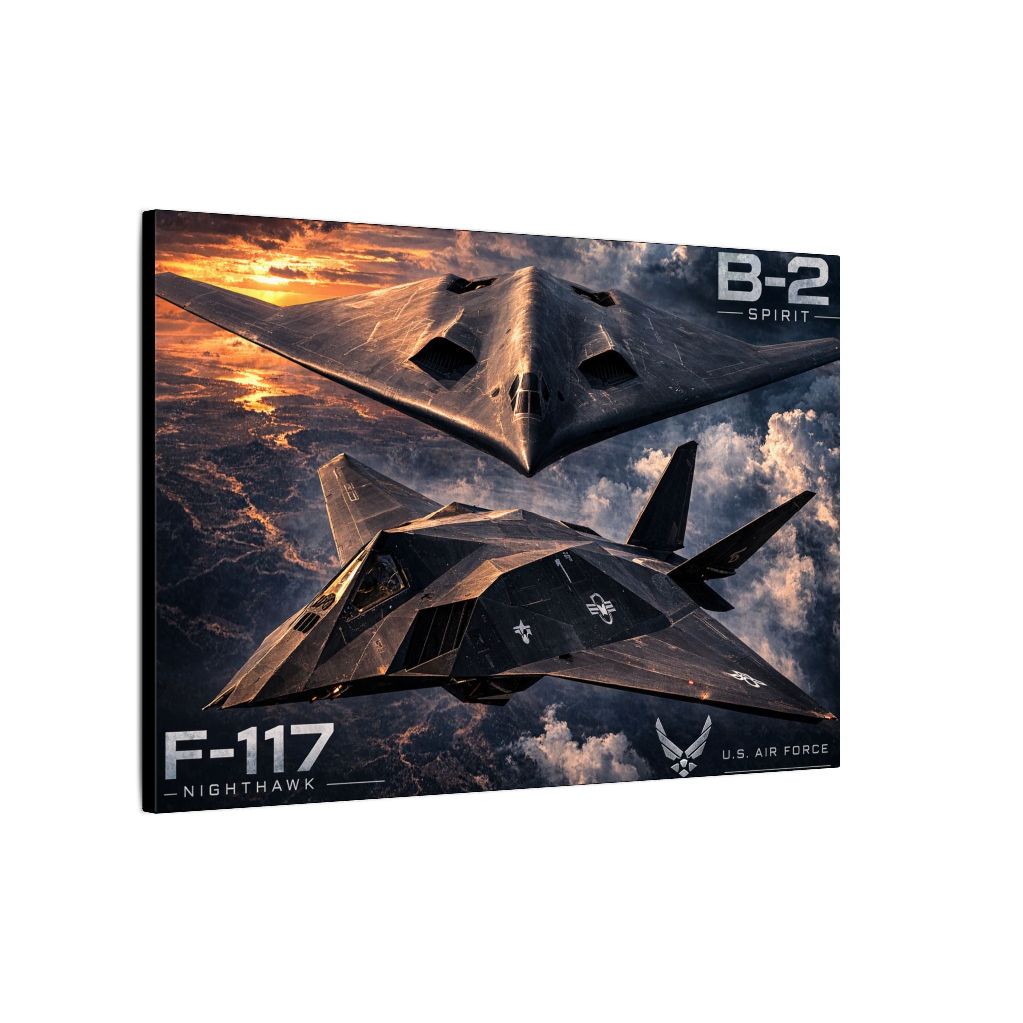 F-117 Nighthawk & B-2 Spirit Stealth Bomber Canvas Fighter Jet Wall Art Military Aviation Decor Air Force Aircraft Canvas 24 x 16