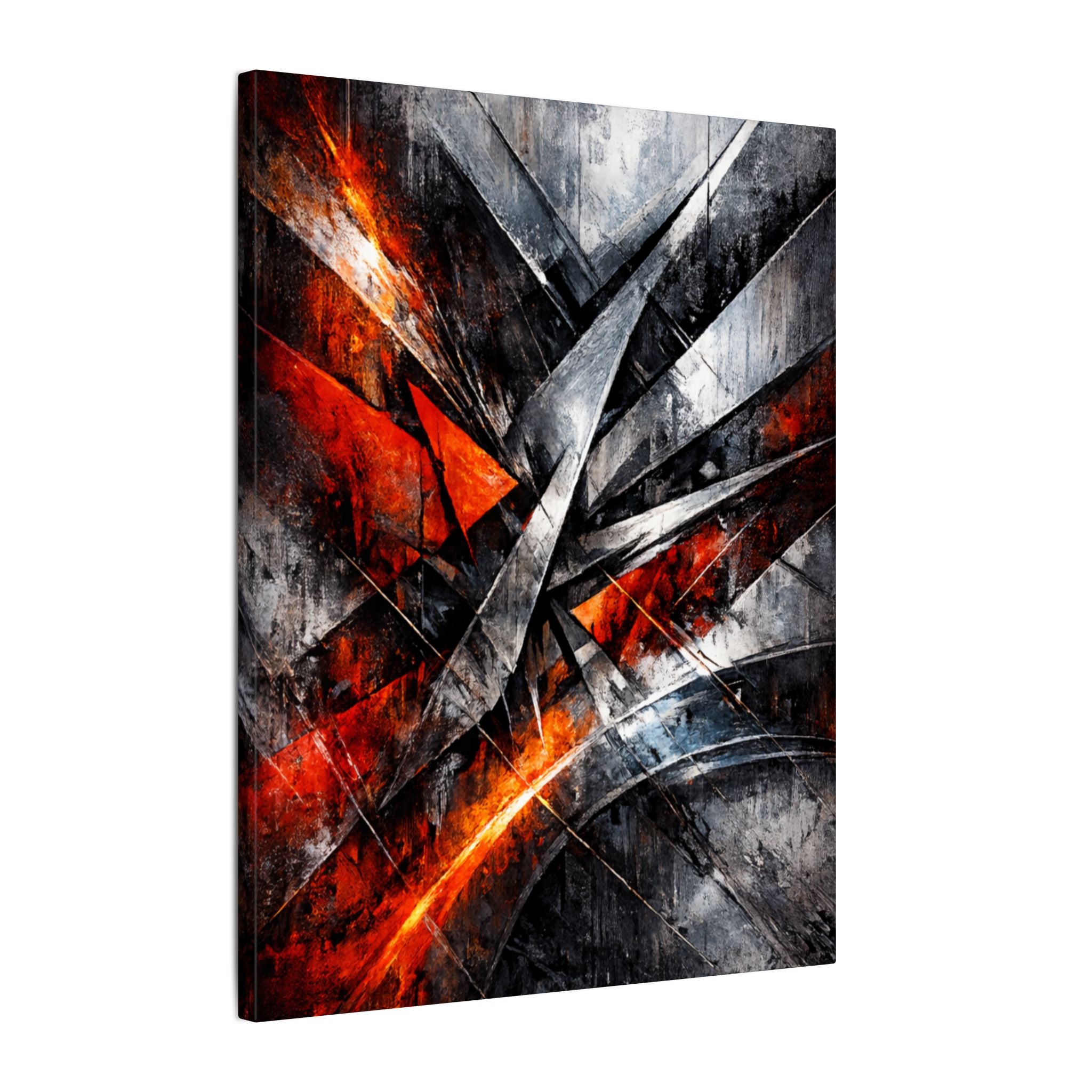 Industrial Abstract Wall Art Canvas Modern Geometric Metal & Fire Artwork Bold Masculine Wall Decor Loft Office Decor 16" x 20"