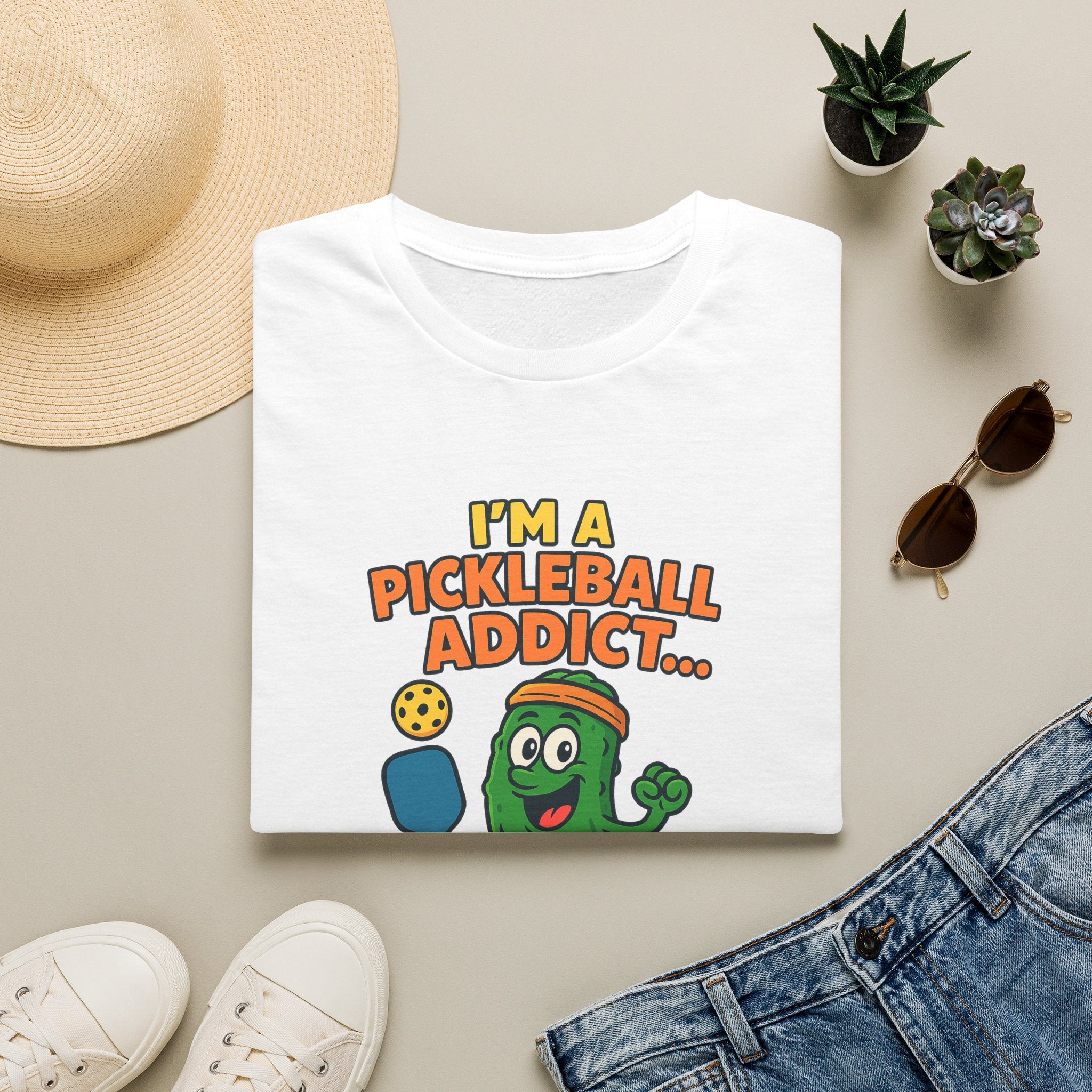 Sats and Stripes I'm a Pickleball Addict and I'm not Even Trying to Recover T-Shirt White Folded