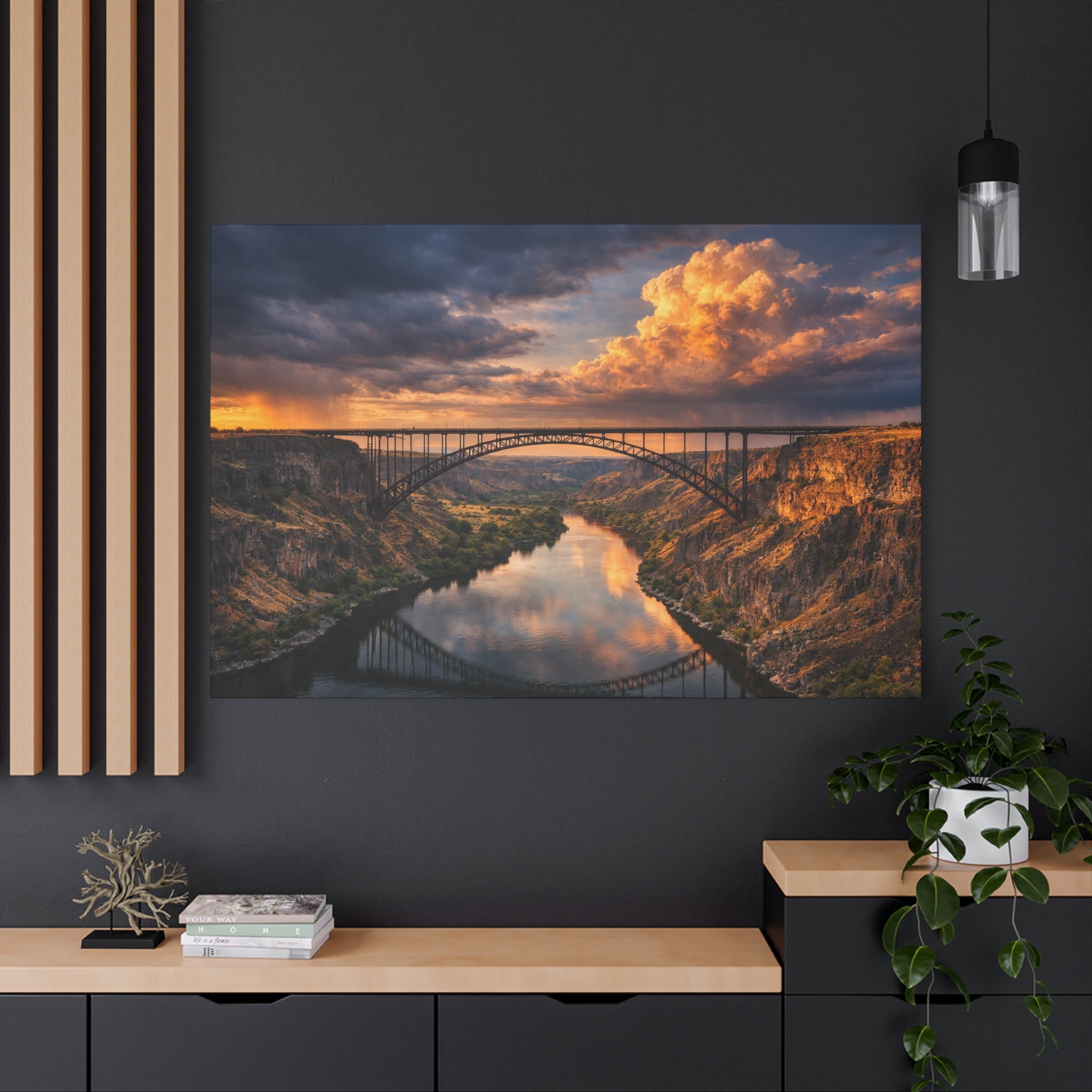 Perrine Bridge Canvas Wall Art Snake River Canyon Landscape Large Panoramic Photography Print Matte Canvas Stretched 1.25 6 sizes