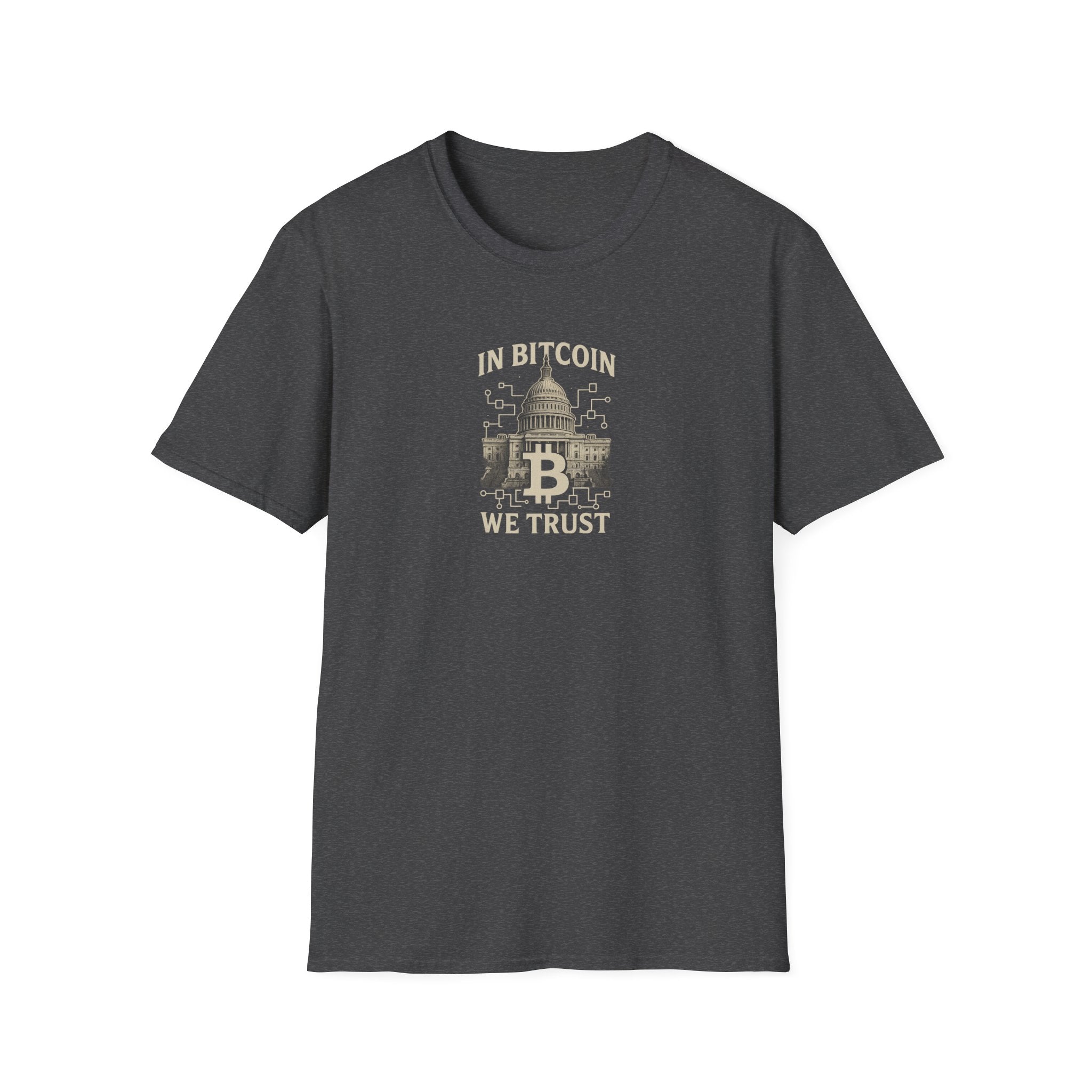 Sats and Stripes In Bitcoin We Trust Political Crypto T-Shirt Capitol Building & Blockchain Graphic Tee Grey
