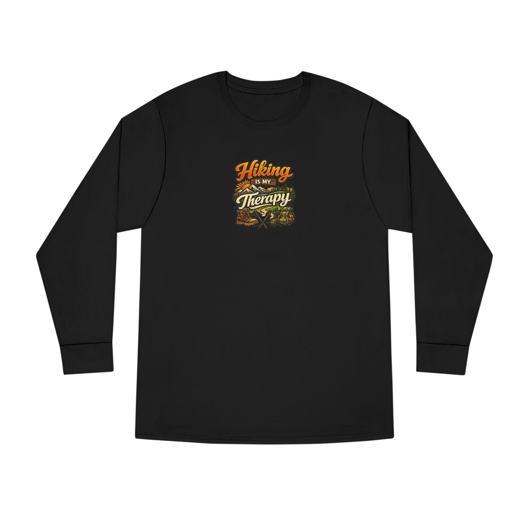 Women's Hiking Is My Therapy Long Sleeve Shirt Funny Hiking Tee Outdoor Nature Lover Gift Camping Trail Top 7 colors 100% cotton
