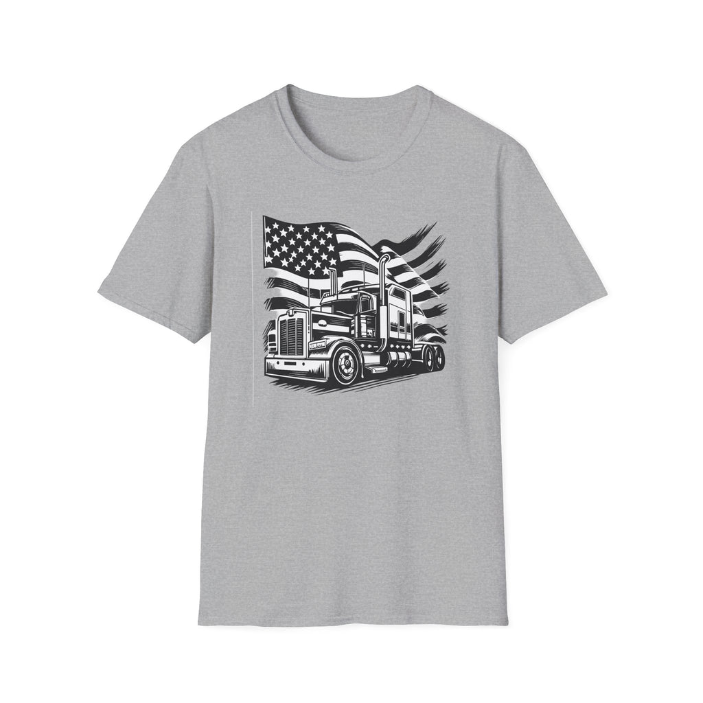 American Trucker Pride T-Shirt Patriotic Semi Truck Graphic Tee for Truck Drivers USA Flag Big Rig Shirt 5 colors 100% cotton