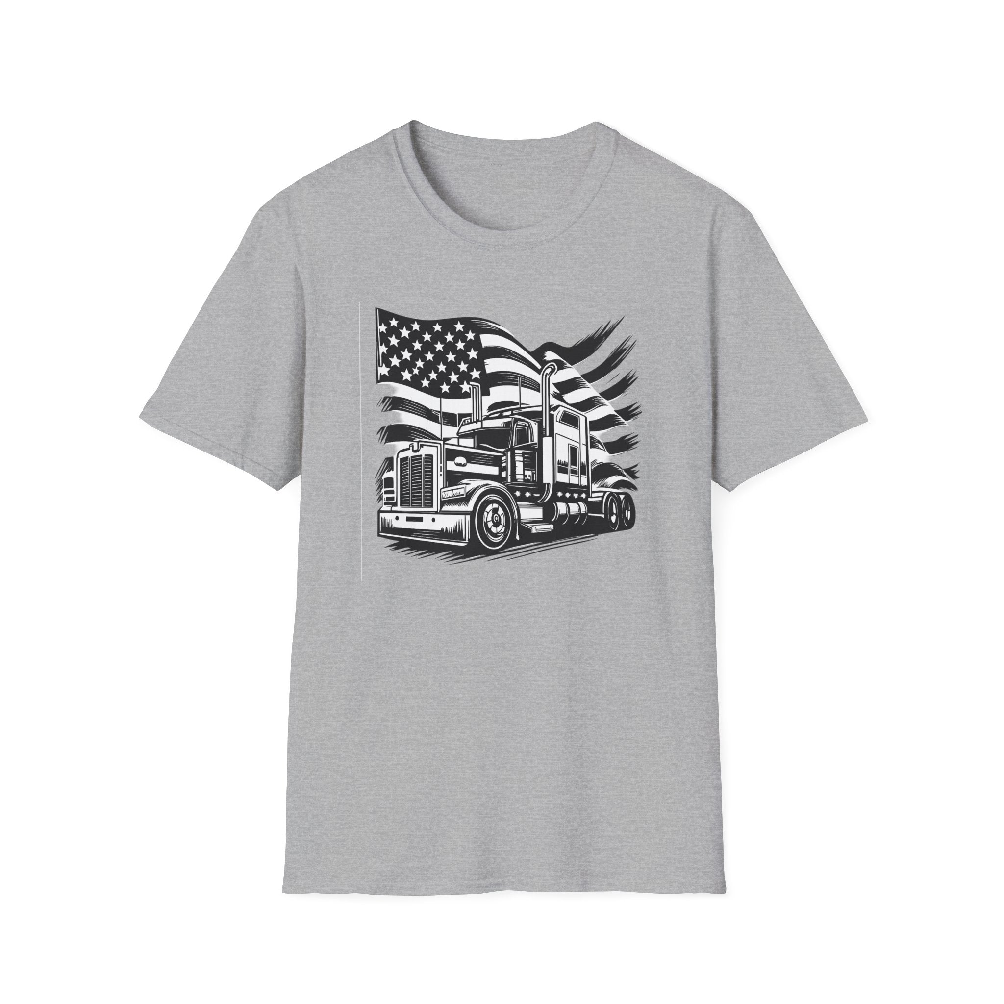 American Trucker Pride T-Shirt Patriotic Semi Truck Graphic Tee for Truck Drivers USA Flag Big Rig Shirt 5 colors 100% cotton