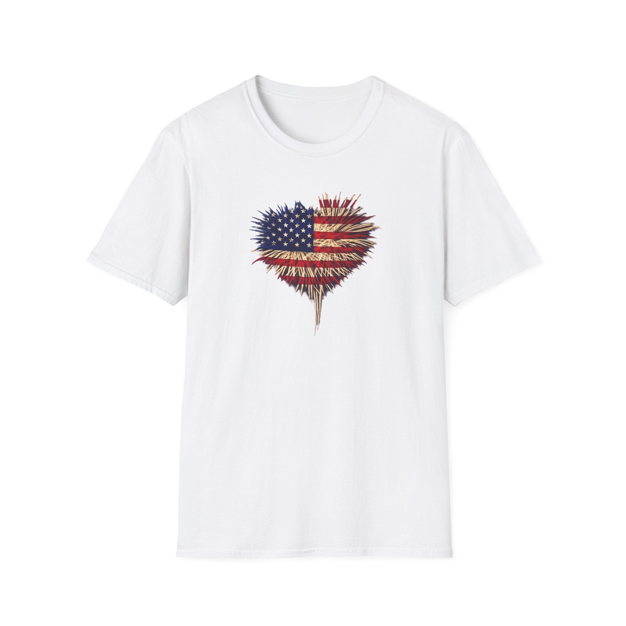 Amerikanische Flagge Feuerwerk Herz T-Shirt Patriotisches 4. Juli Shirt USA Unabhängigkeitstag Tee 7 Farben 100% Baumwolle