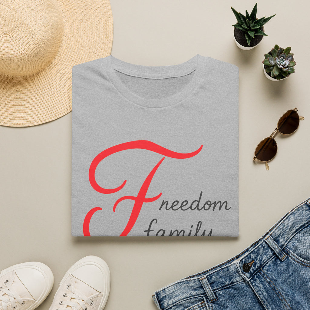 SatsandStripes.com Freedom Family Faith T-Shirt Inspirational Christian Tee Grey Folded
