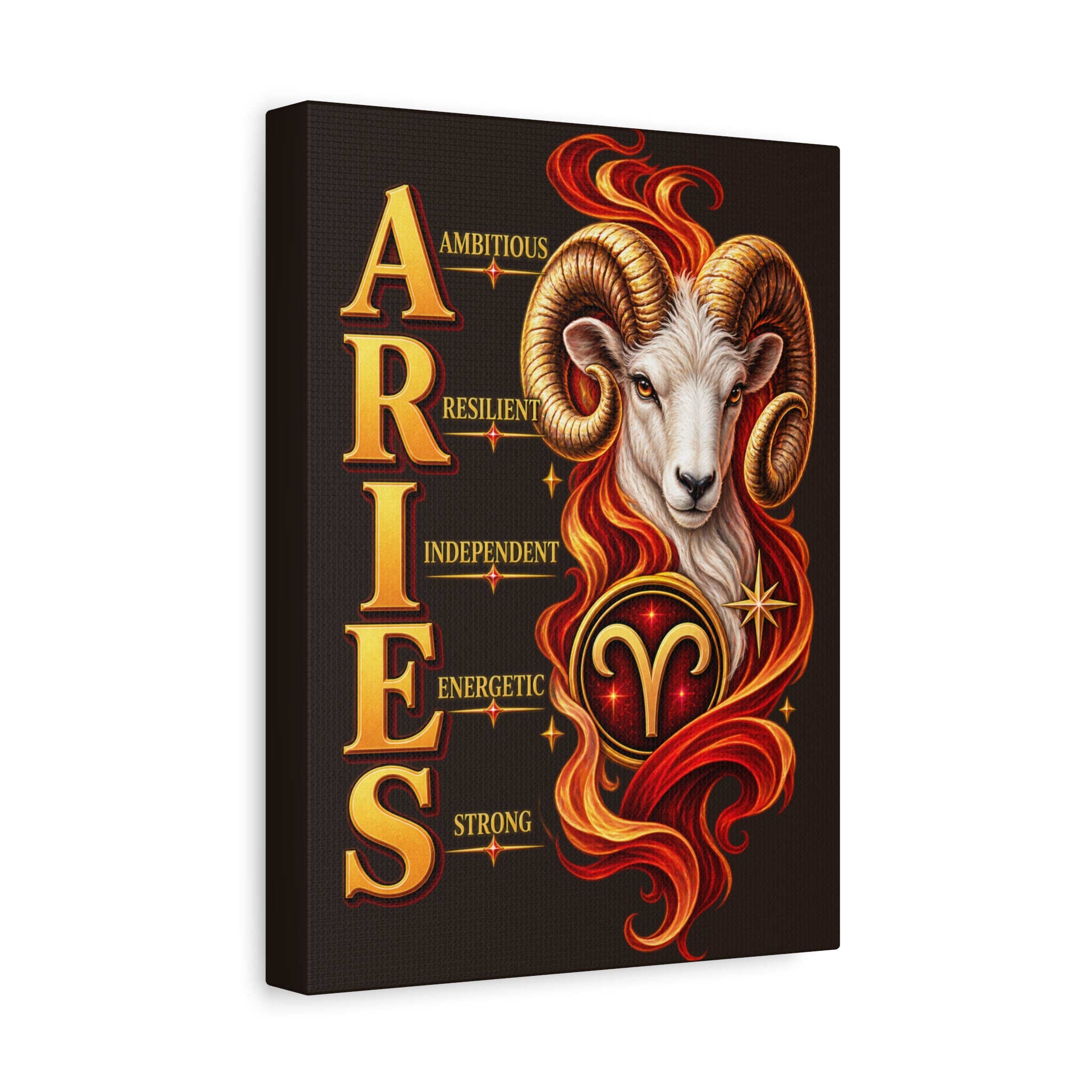 SatsandStripes.com Aries Zodiac Canvas Wall Art – 9" x 12" Bold Ram Astrology Décor, Fire Sign Birthday Gift