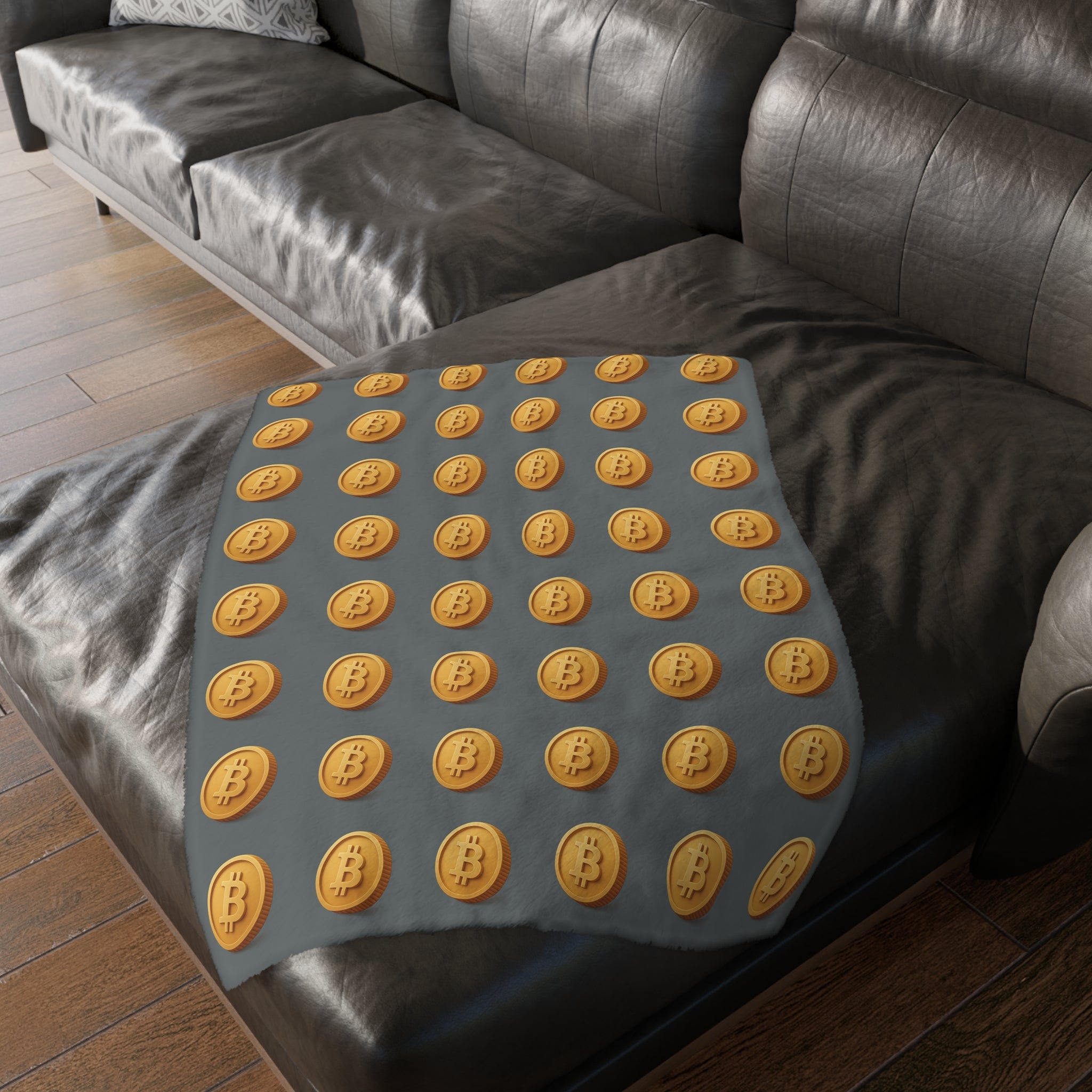 Bitcoin Pattern Velveteen Throw Blanket Crypto Lover Gift Soft Cozy BTC Decor 2 sizes
