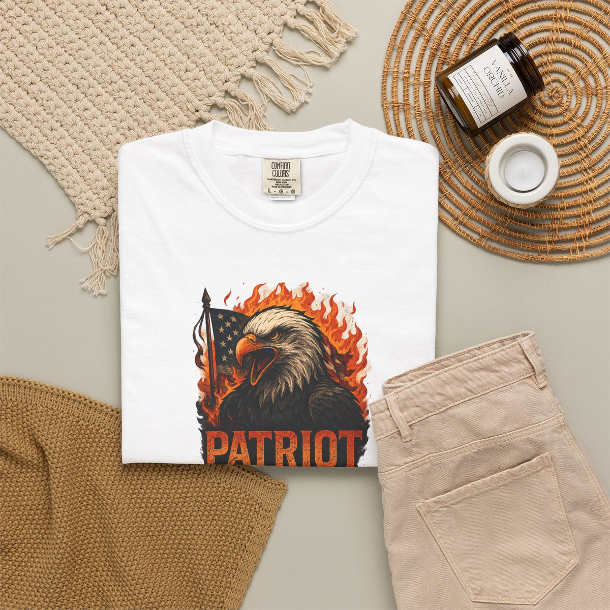 SatsandStripes.com Patriot Eagle T-Shirt Bald Eagle American Flag Graphic Tee Freedom-USA Pride White