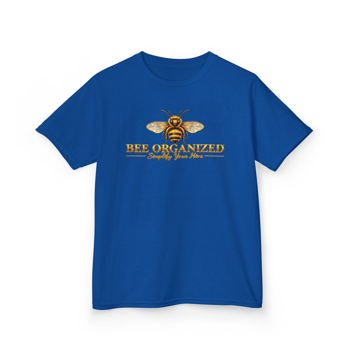 SatsandStripes.com Bee Organized® Youth T-Shirt – Simplify Your Hive Cute Bee Graphic Tee for Kids, Boys & Girls Royal Blue