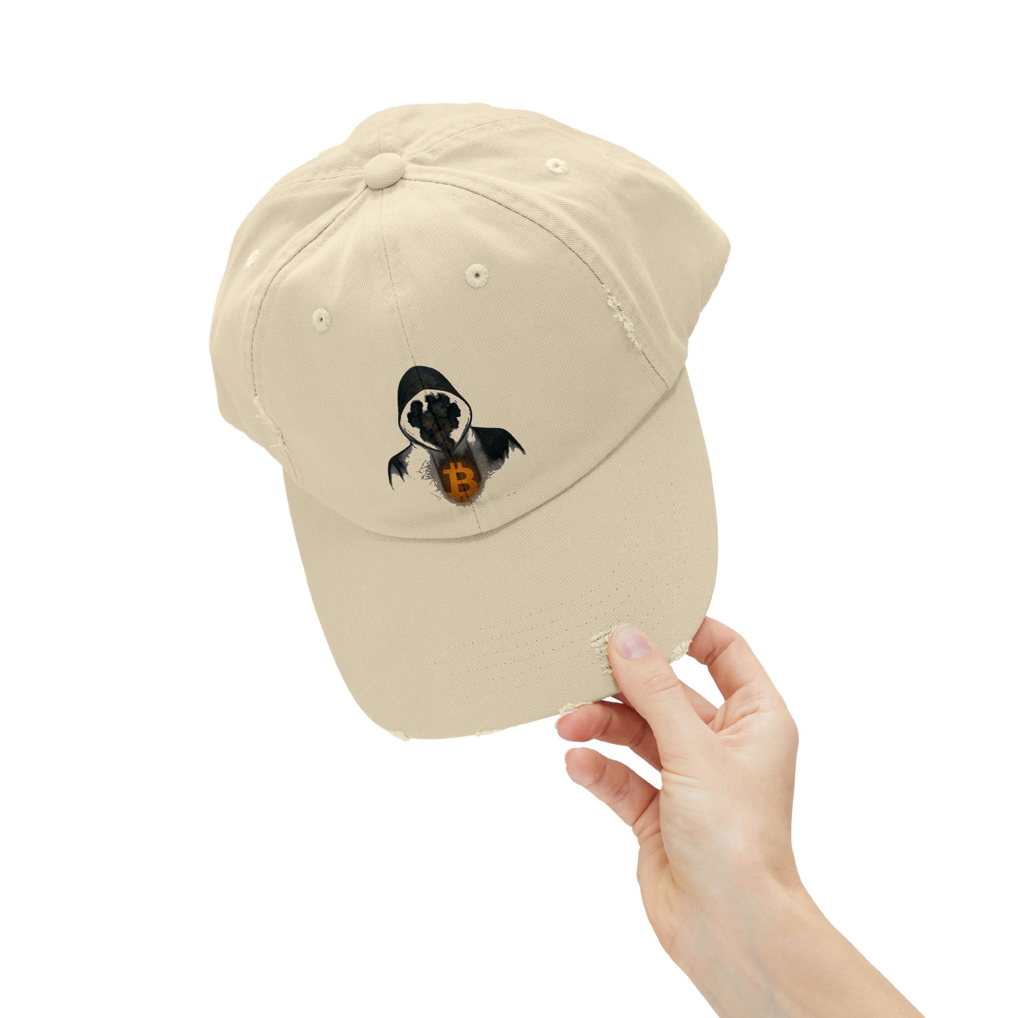 We Are All Satoshi Hat Distressed Beige Unisex Cap for True Bitcoin Believers