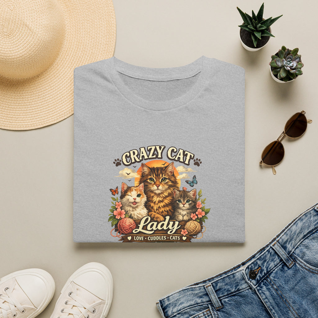 SatsandStripes.com Crazy Cat Lady T-Shirt Funny Cat Lover Shirt Cat Mom Tee Cute Cat Graphic Shirt Gift for Cat Lovers Grey
