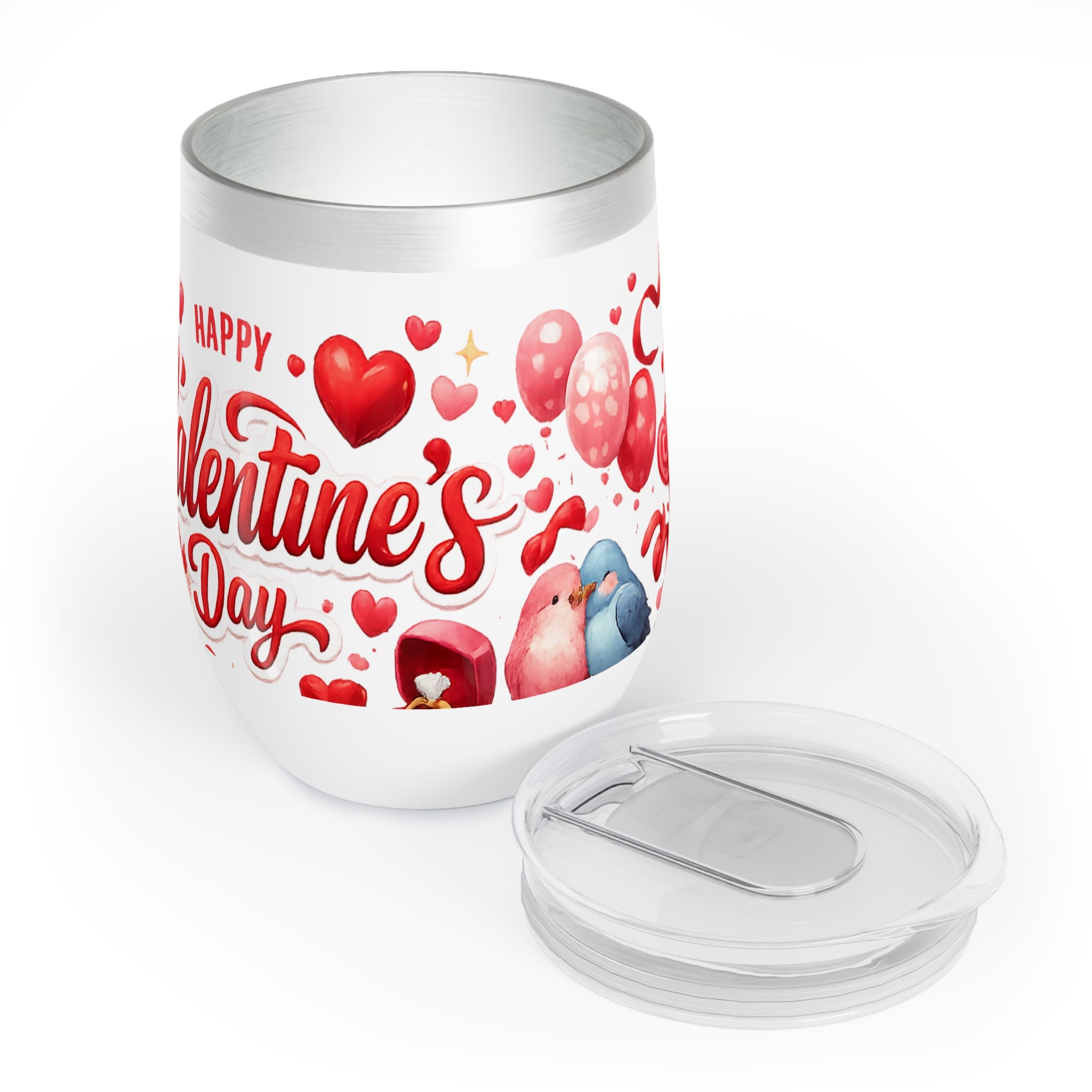 Happy Valentine's Day Wine Tumbler Stainless Steel Insulated Wine Cooler Cute Cupid & Hearts Valentine Gift for Her or Him 12 oz