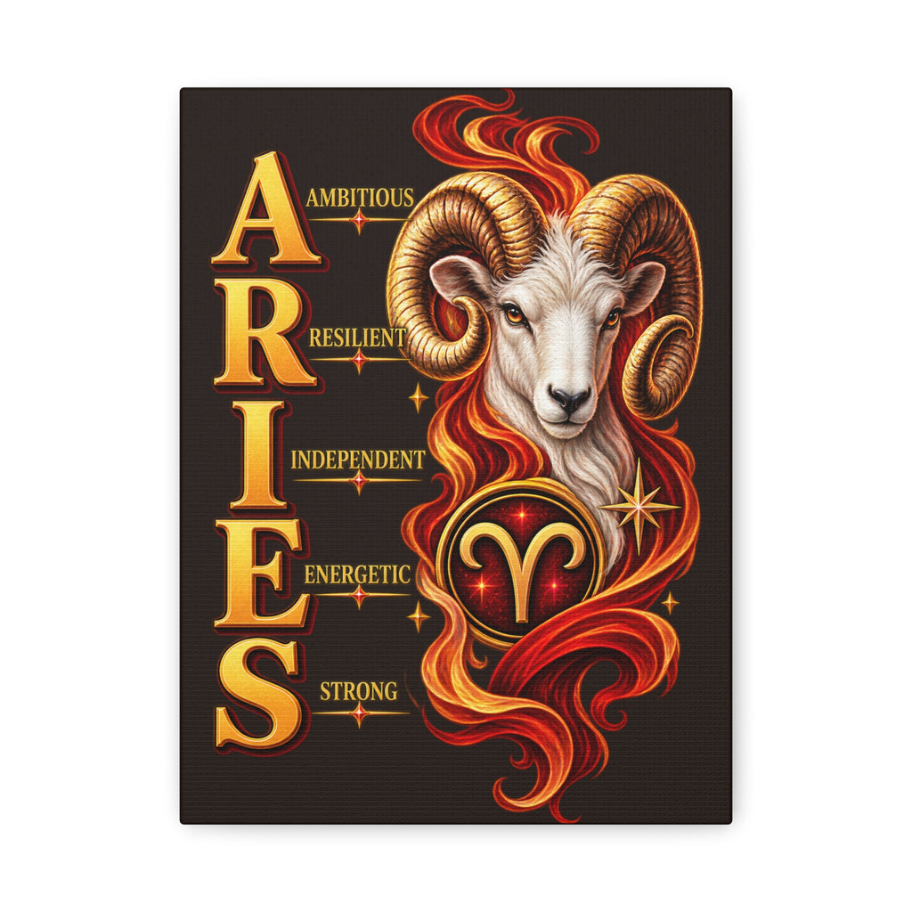 SatsandStripes.com Aries Zodiac Canvas Wall Art – 9" x 12" Bold Ram Astrology Décor, Fire Sign Birthday Gift