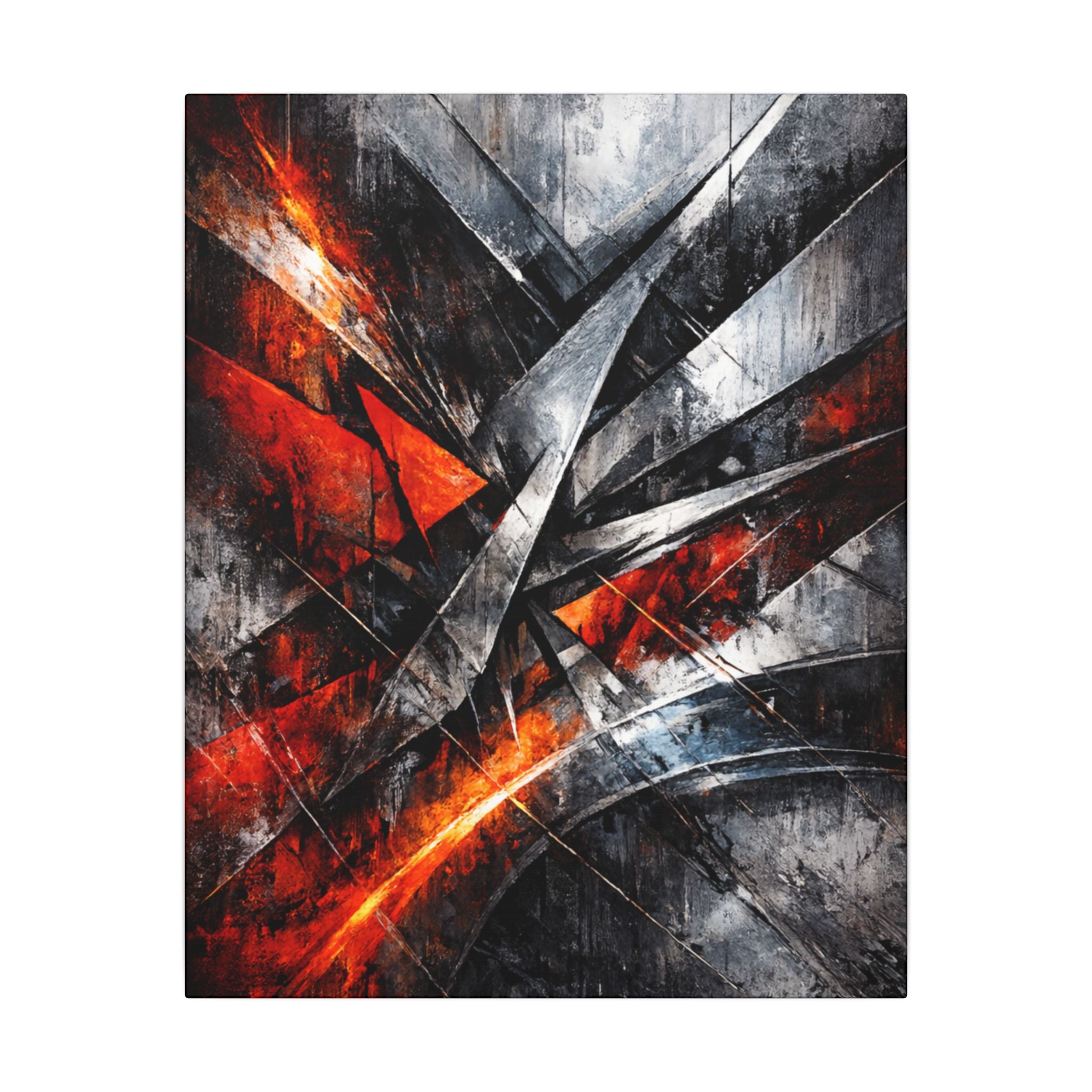 Industrial Abstract Wall Art Canvas Modern Geometric Metal & Fire Artwork Bold Masculine Wall Decor Loft Office Decor 16" x 20"