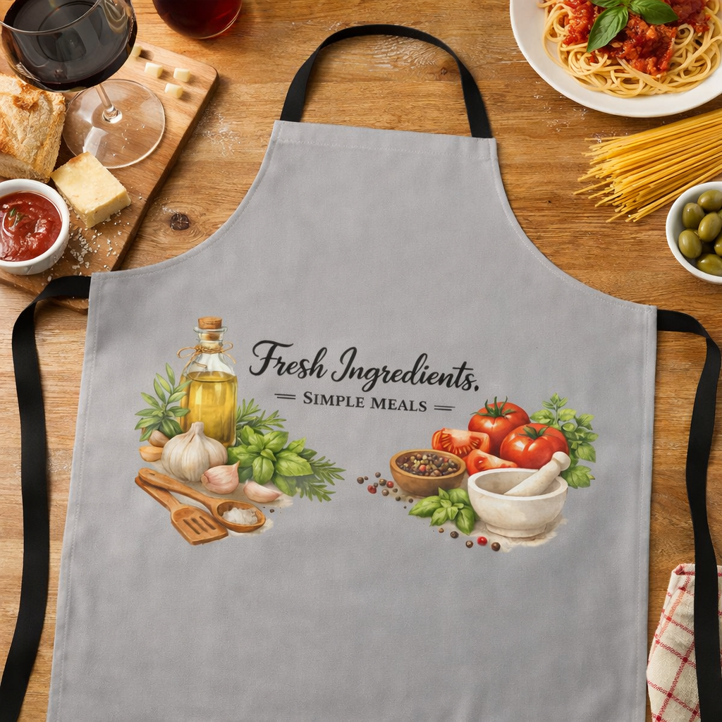 Italian Kitchen Apron Fresh Ingredients - Simple Meals Cooking Apron for Pasta Lovers Italian Food Lover Gift