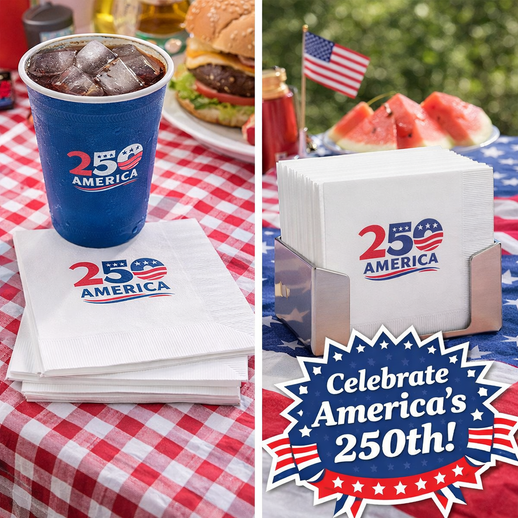America 250 Napkins Patriotic Party Napkins USA Anniversary Napkins July 4th Party Decor Cookout Napkins (50 or 100 Count) 2 sizes