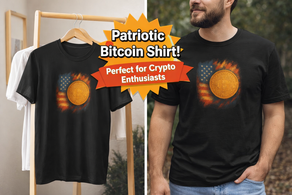 Bitcoin Patriot Flag and Coin Tshirt BTC Crypto Art Tee 100% cotton