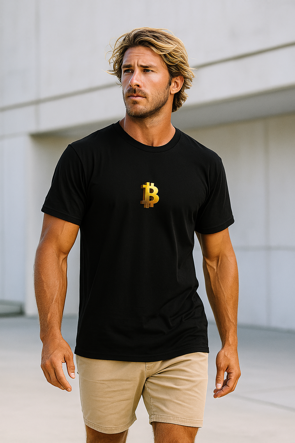 Solid Black Pure Gold Bitcoin T-Shirt Tee 100% cotton